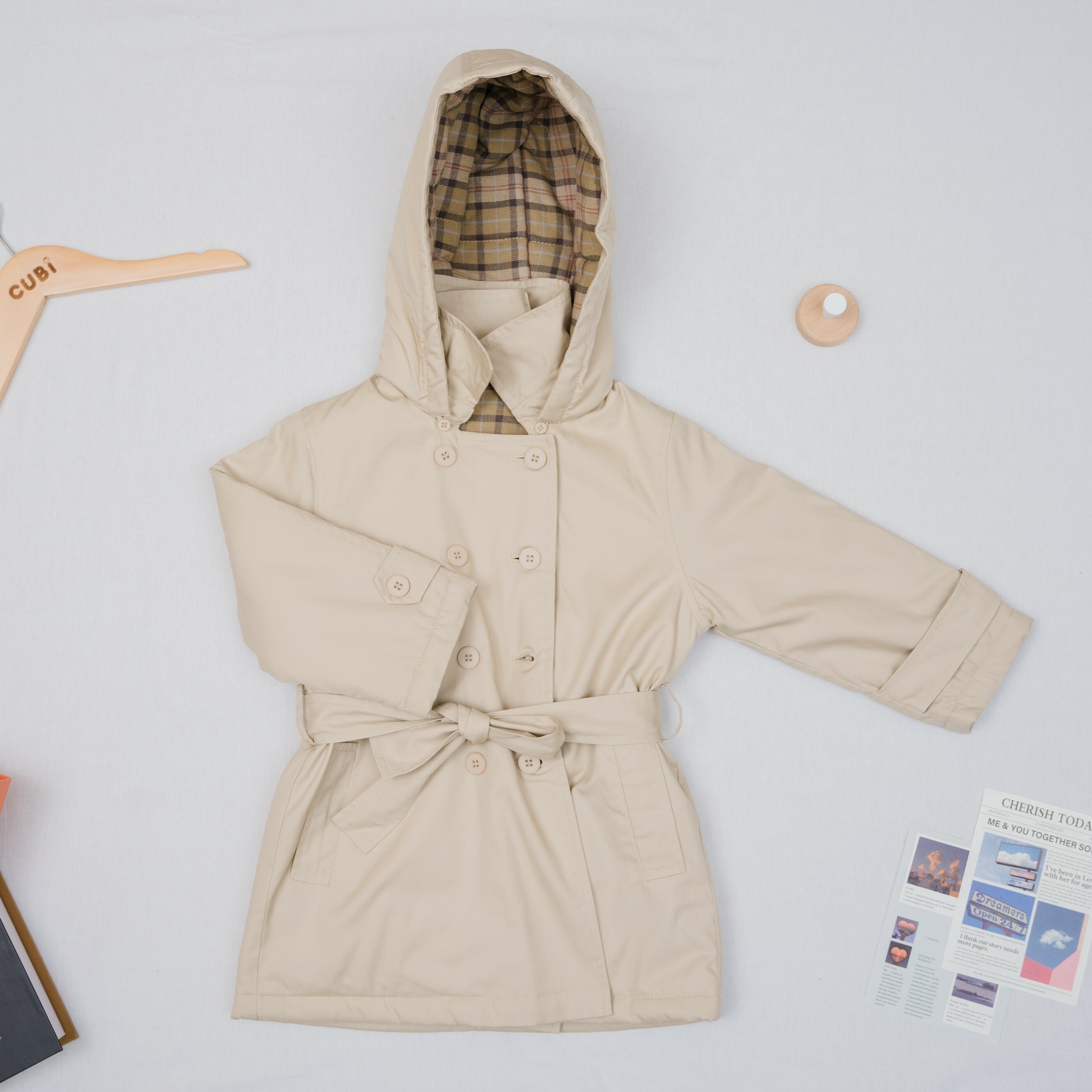 親子款可拆帽綁帶防風大衣-可拆式帽子