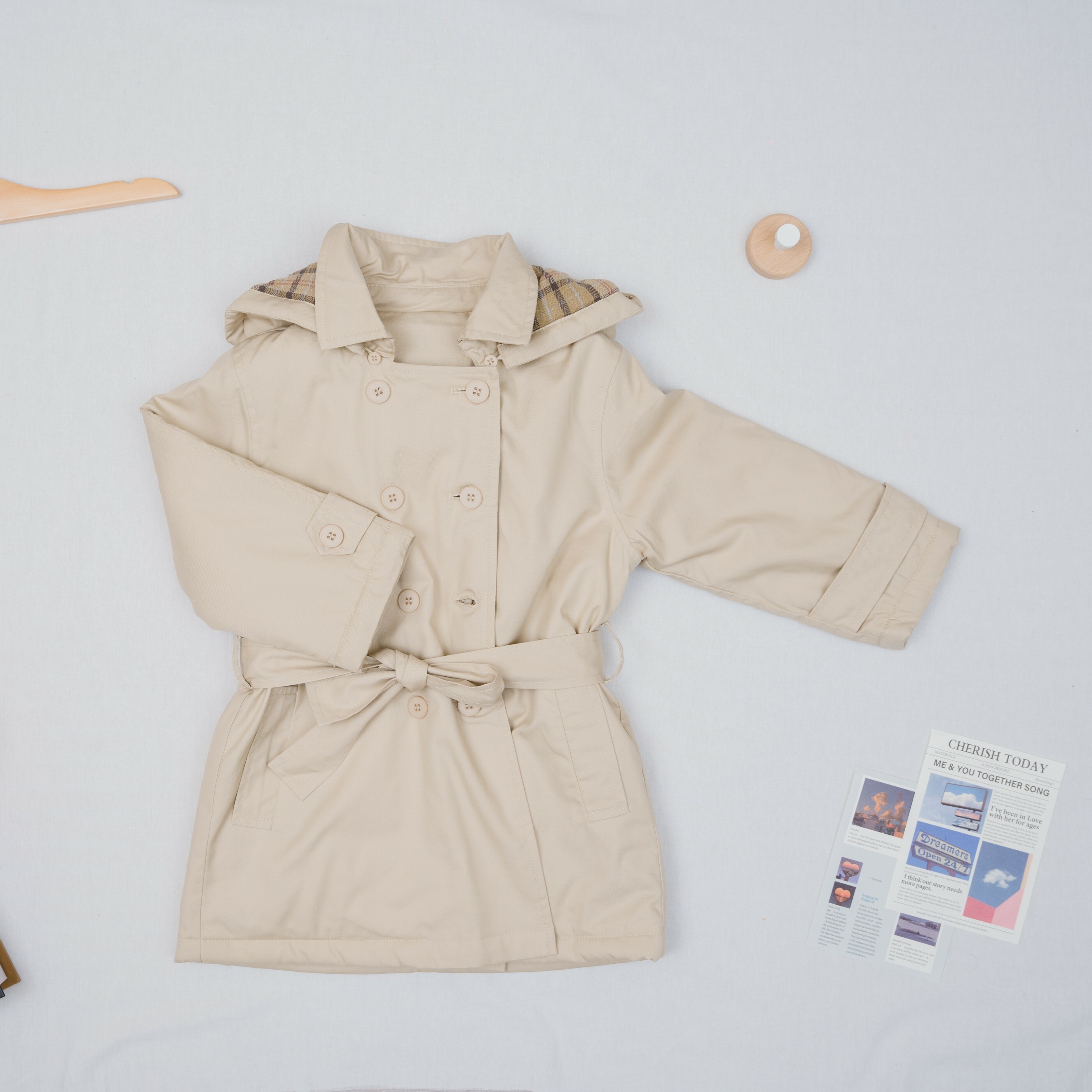 親子款可拆帽綁帶防風大衣