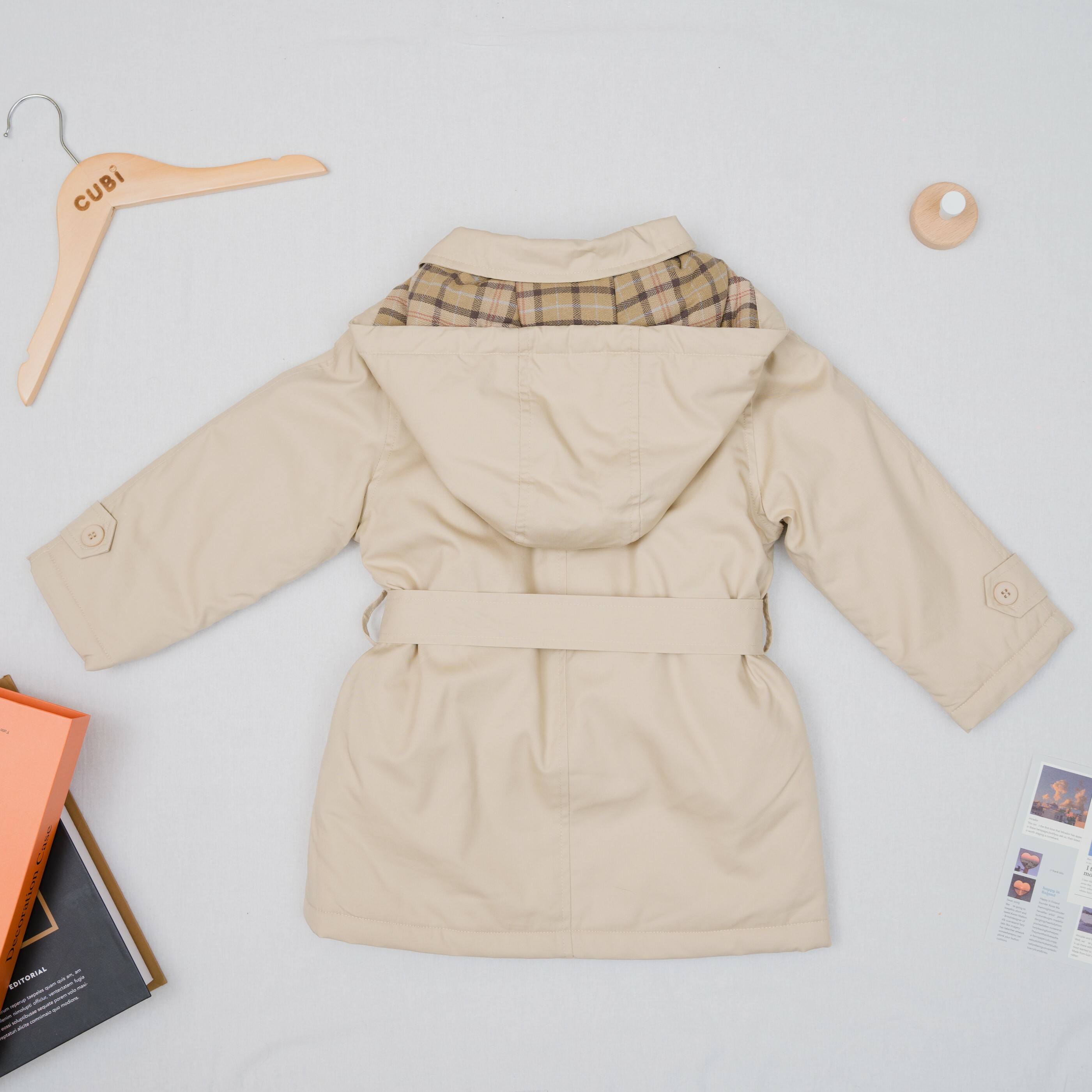 親子款可拆帽綁帶防風大衣-背面