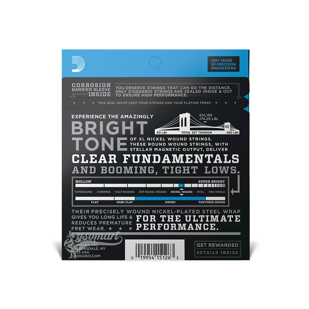 D’Addario XL Nickel EXL165 電貝斯套弦 (045-105)