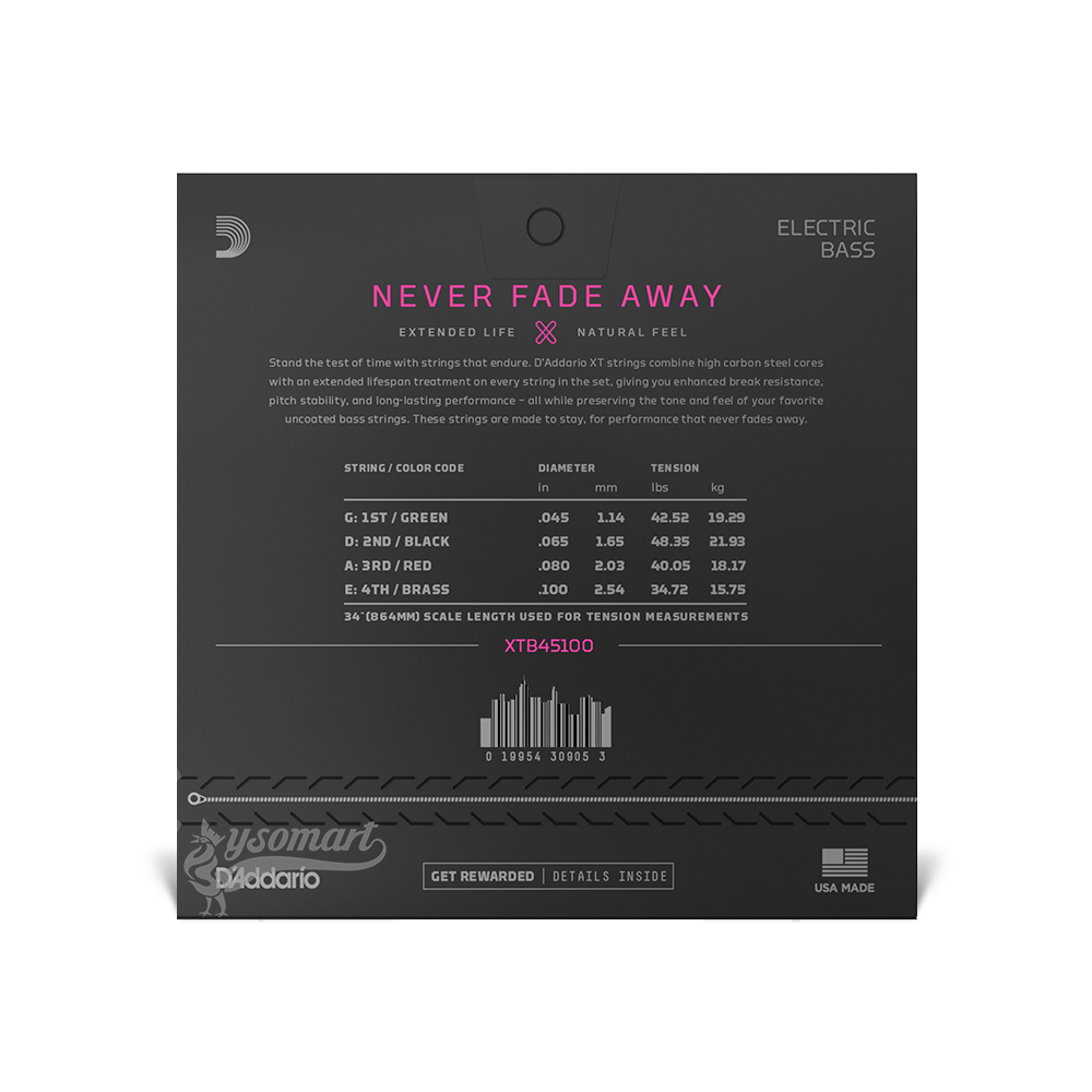 D’Addario XT Nickel XTB45100 覆膜電貝斯套弦 (045-100)