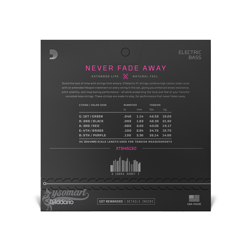 D’Addario XT Nickel XTB45130 覆膜電貝斯五弦套弦 (045-130)