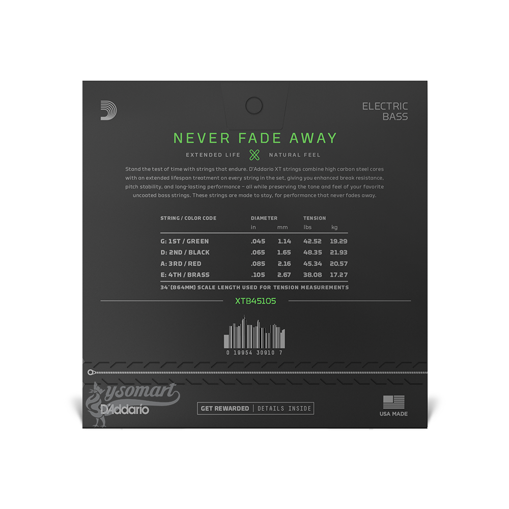 D’Addario XT Nickel XTB45105 覆膜電貝斯套弦 (045-105)