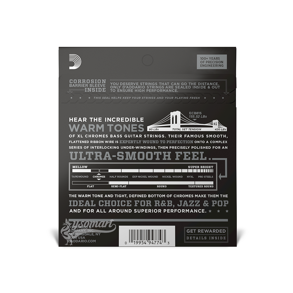 D’Addario XL Chromes ECB81S 電貝斯套弦 (045-100)