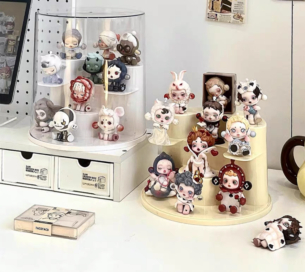 透明壓克力公仔展示盒 收納盒 防塵 圓形階梯款 奶白色 奶黃色/預購