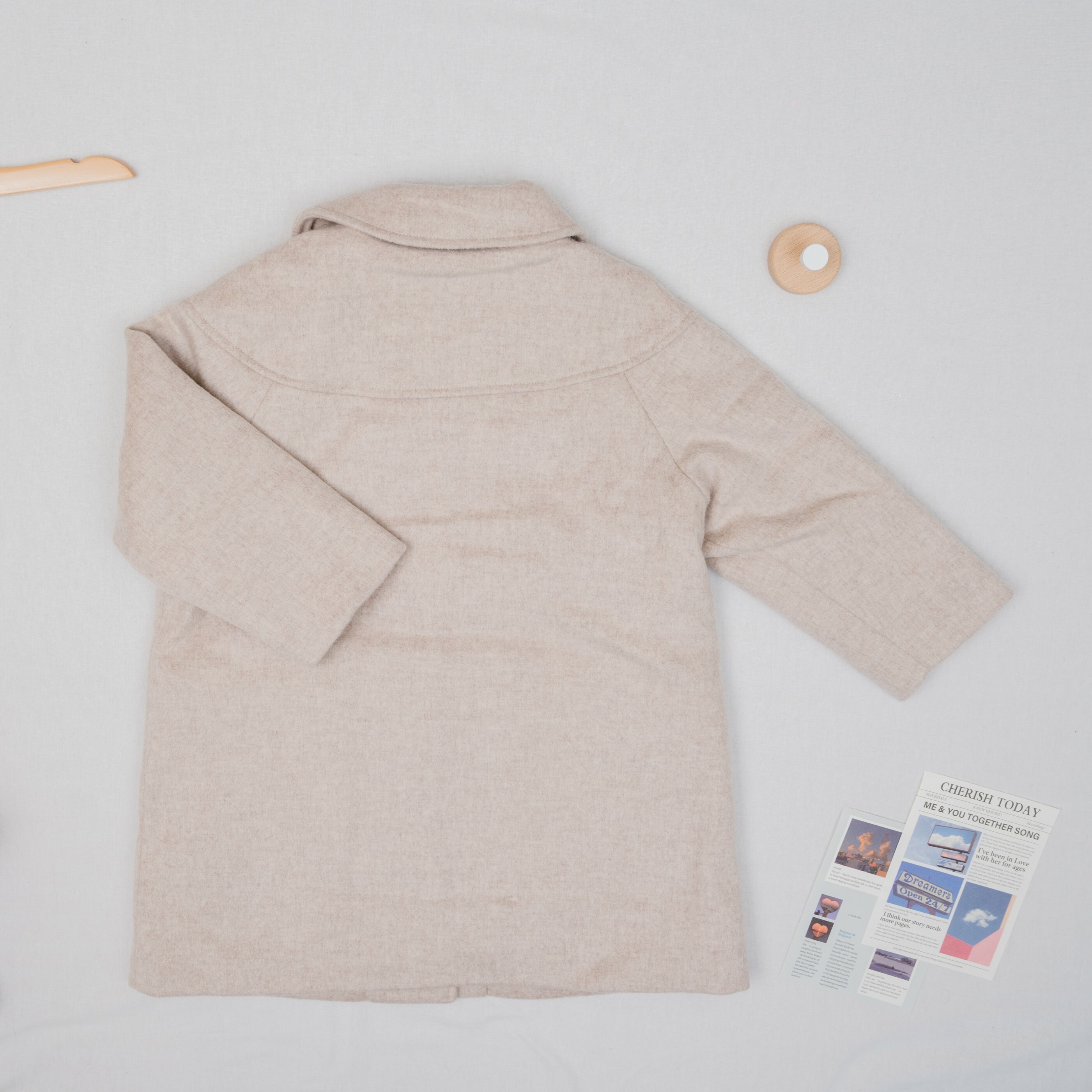 歐式氣質粉色羊毛大衣