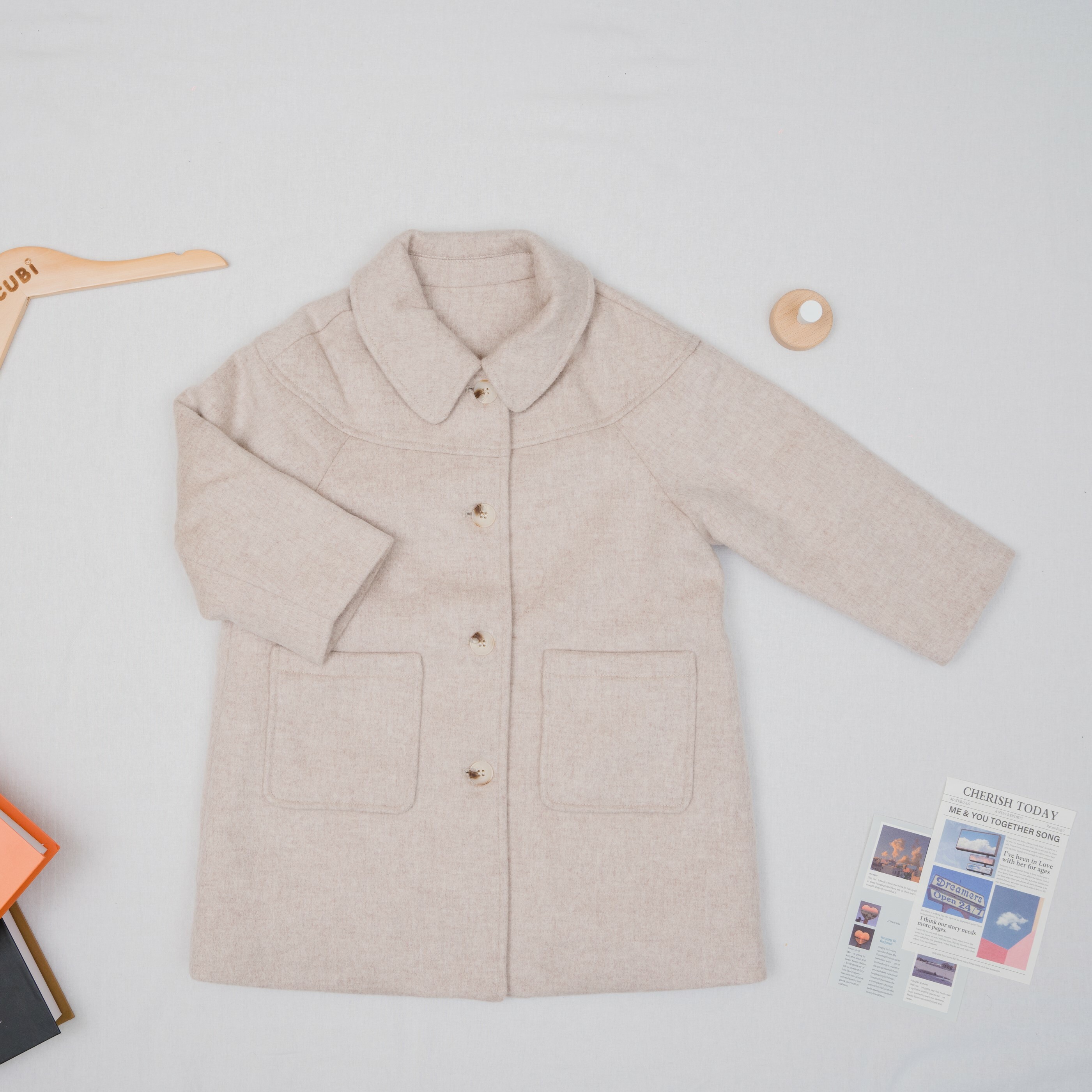 歐式氣質粉色羊毛大衣