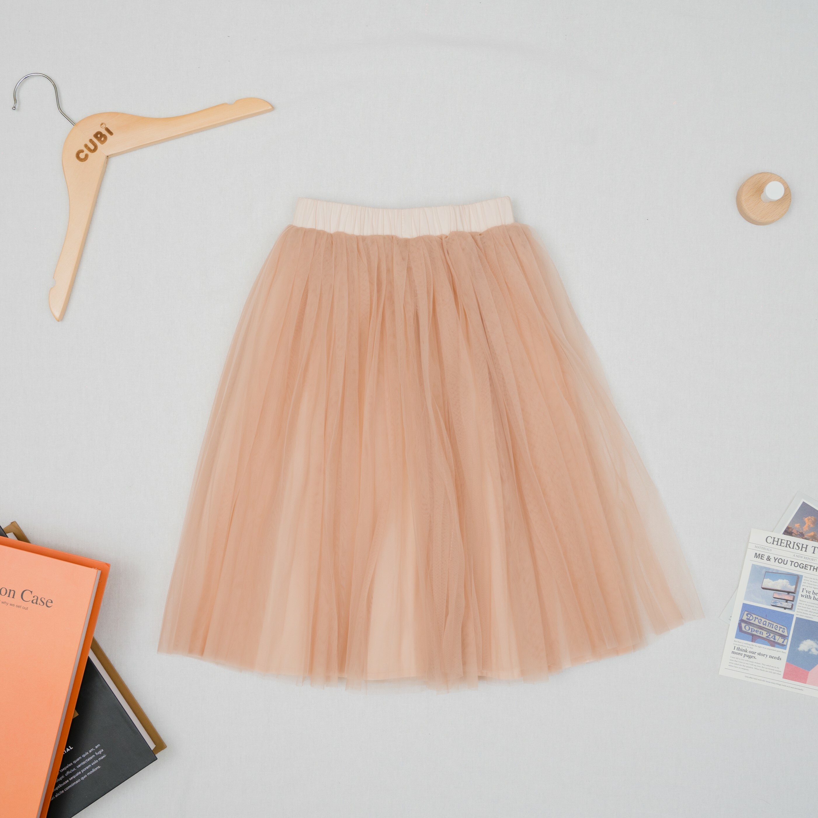 粉色芭蕾風親子長紗裙