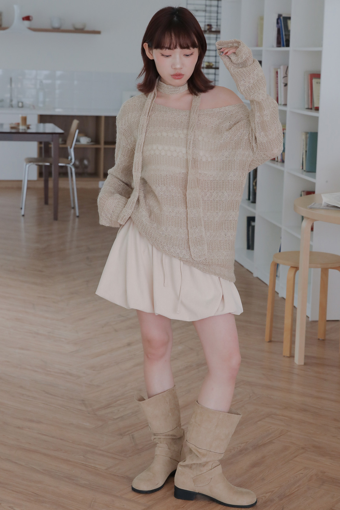 Scarf Long Tee #圍巾套裝