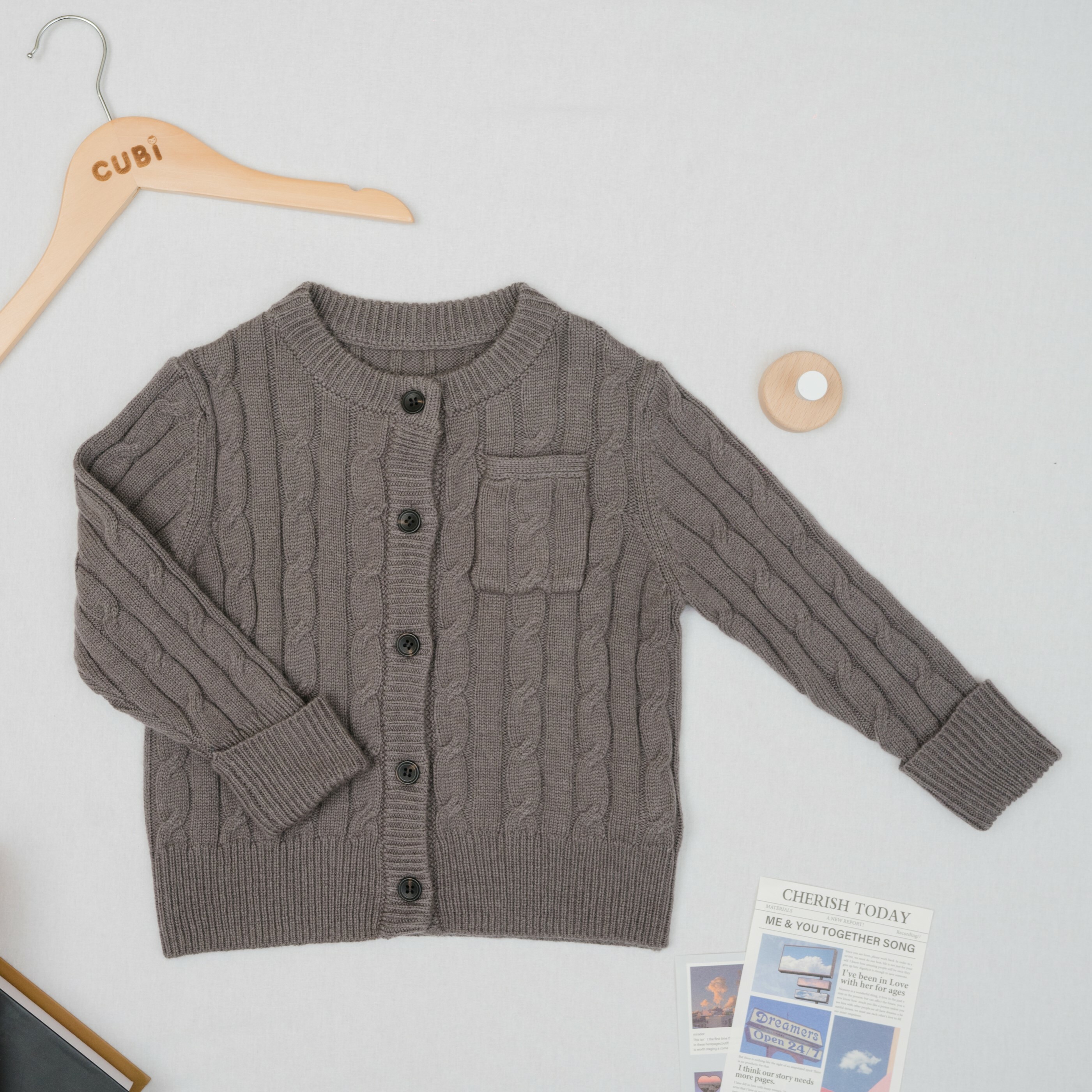 羊毛針織薄外套(深灰)