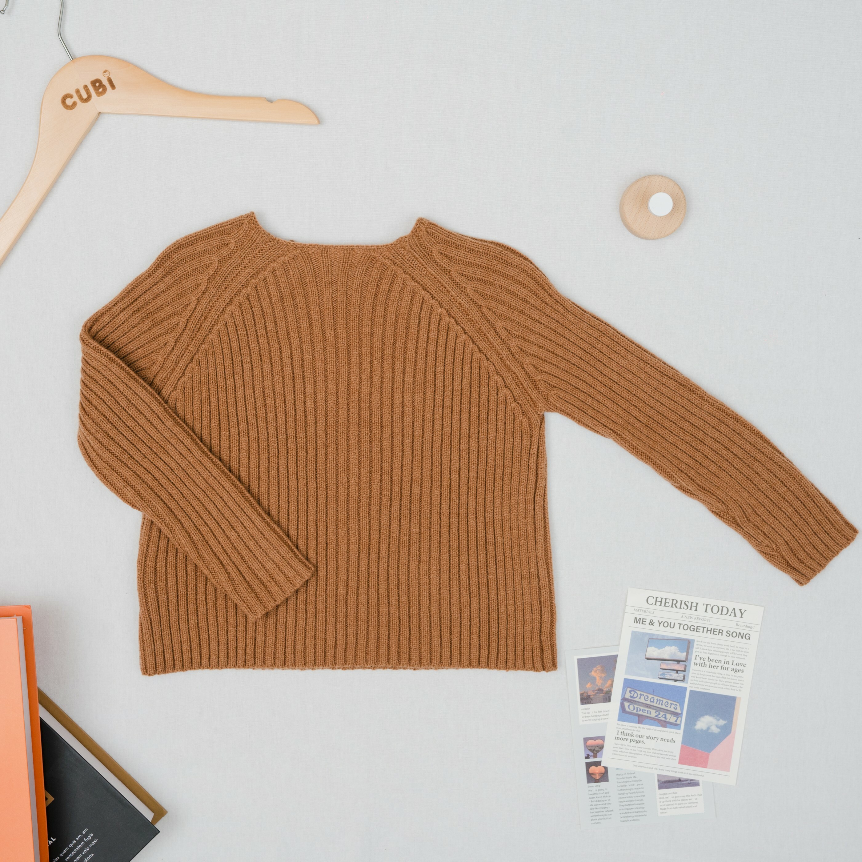 羊毛肩排釦毛衣-栗子色-背面