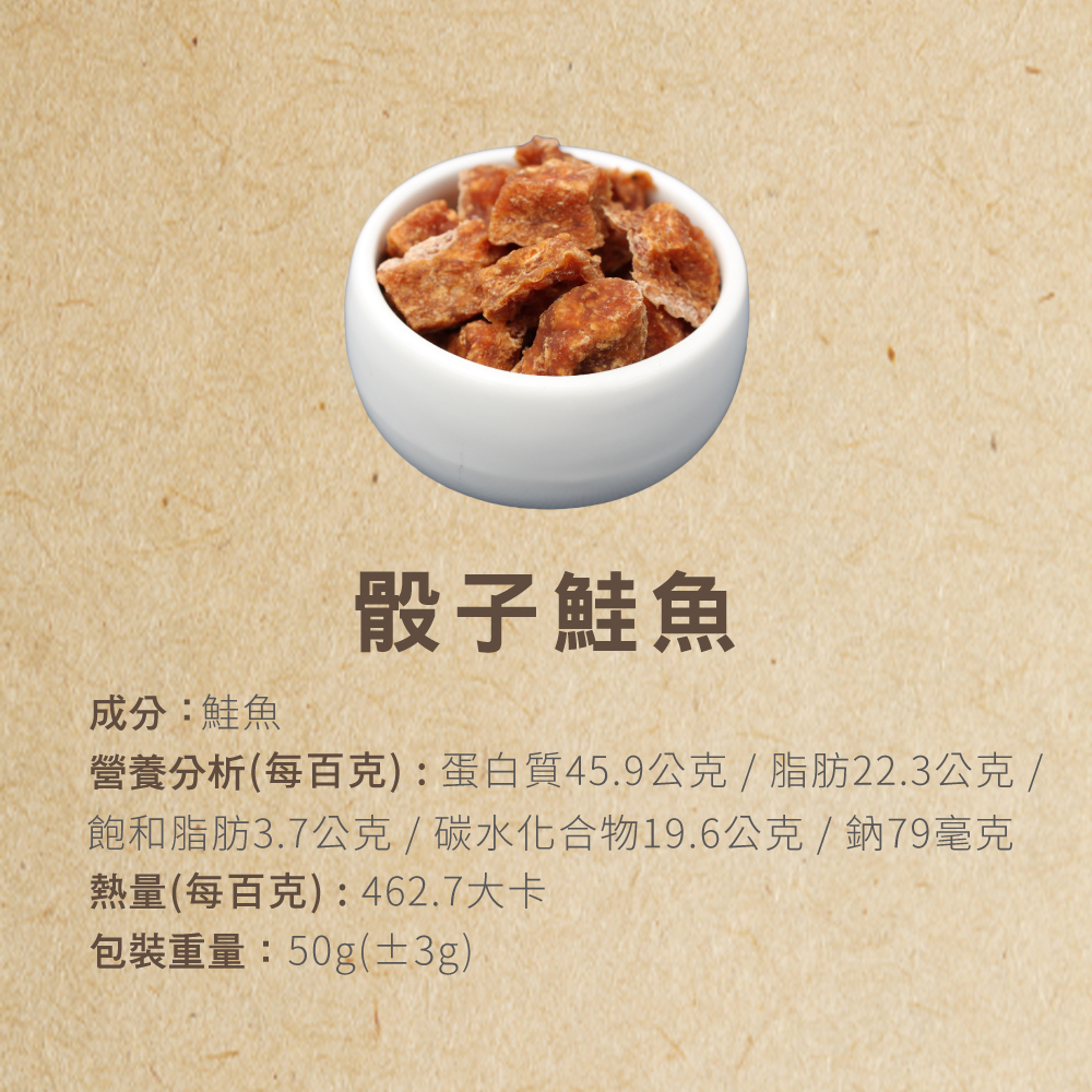 犬貓零食骰子鮭魚手作零食營養成分表