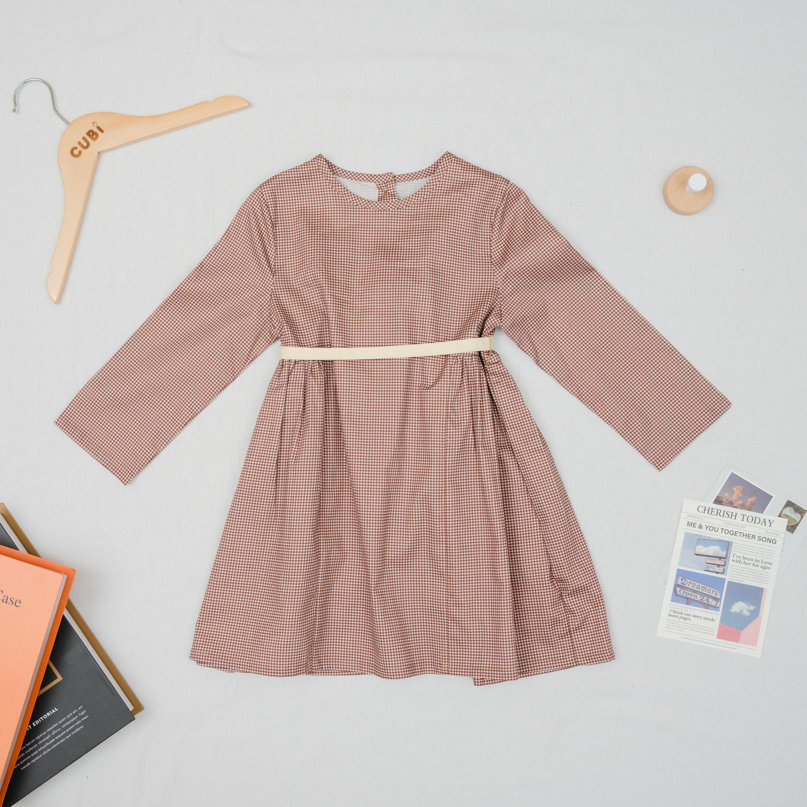 優雅小格紋綁帶連身裙