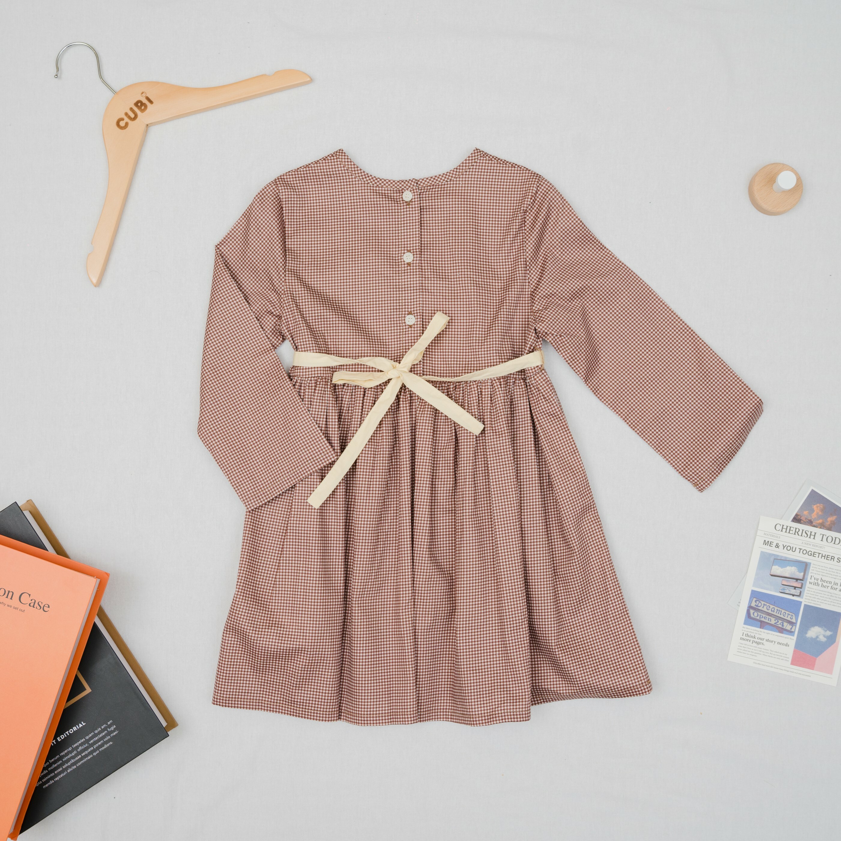 優雅小格紋綁帶連身裙