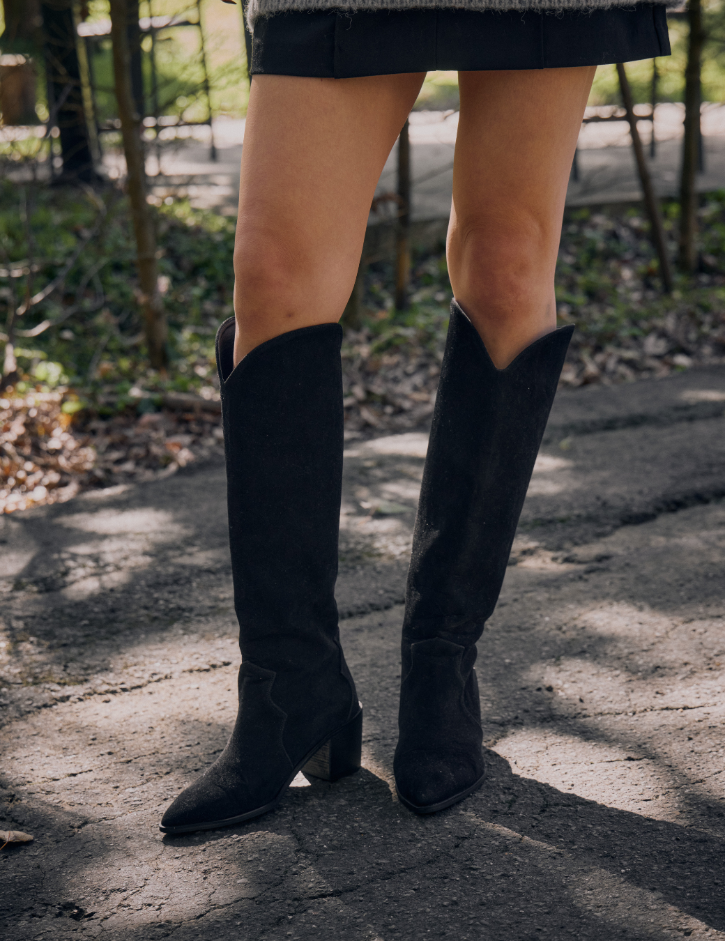 麂皮絨高筒西部靴（2色）