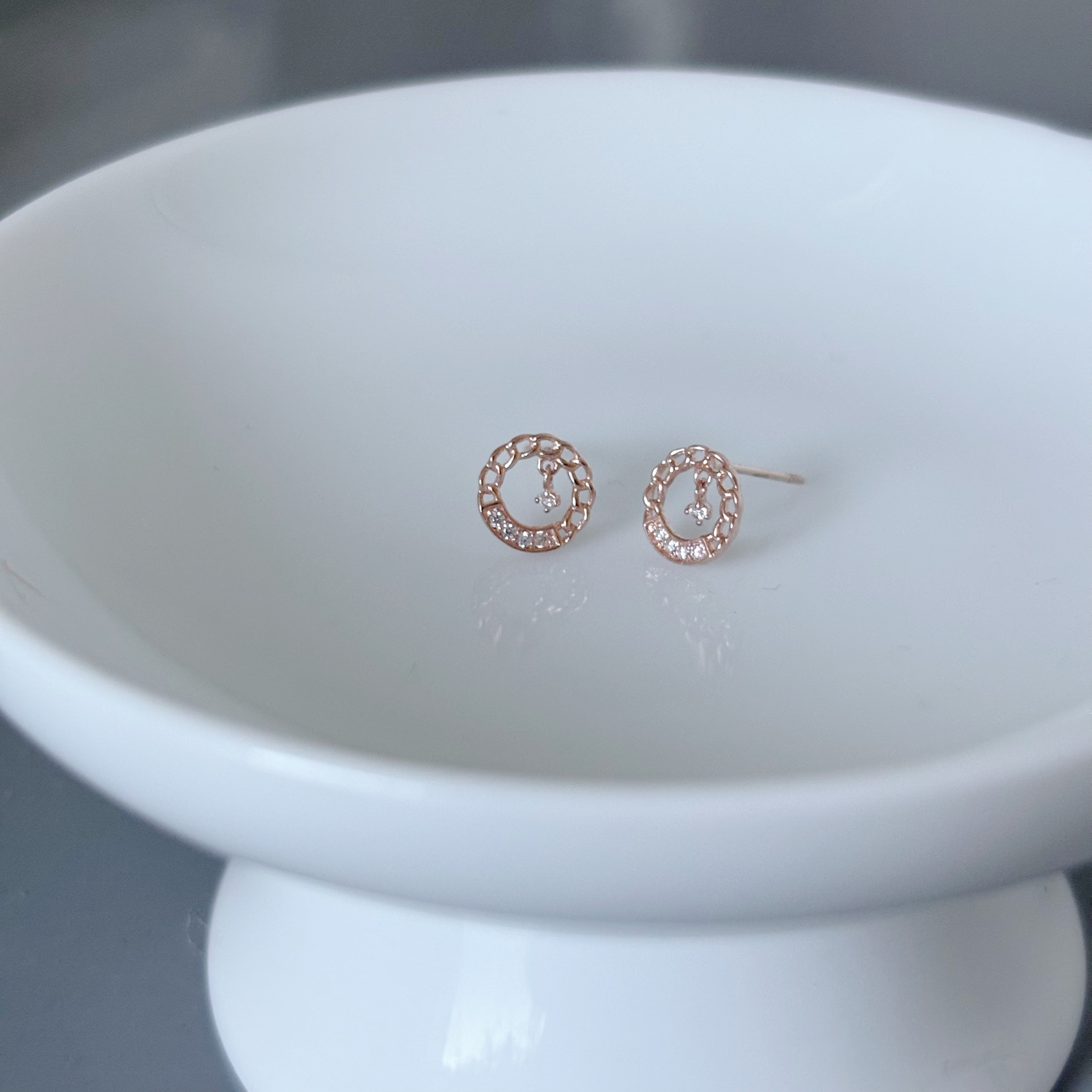 10K圈圈鎖鏈垂墜小鋯石耳環