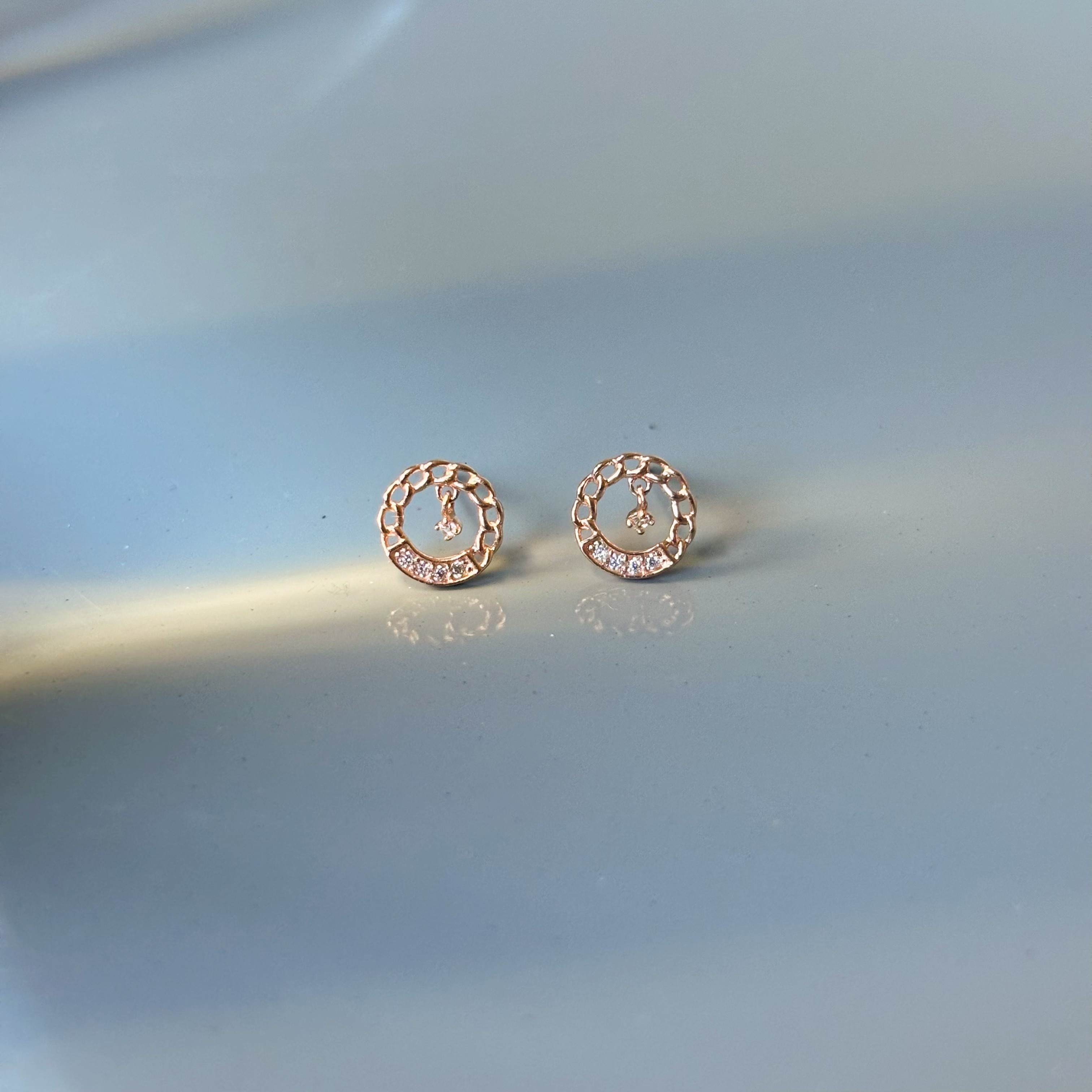 10K圈圈鎖鏈垂墜小鋯石耳環