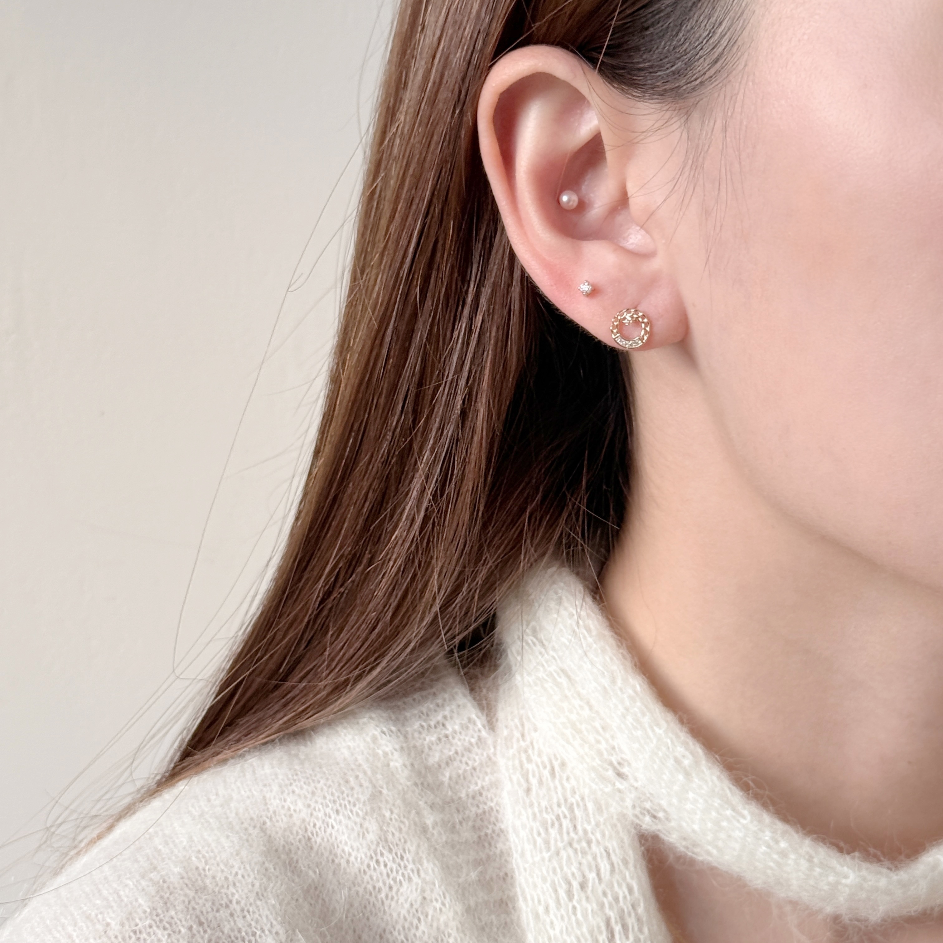 10K圈圈鎖鏈垂墜小鋯石耳環