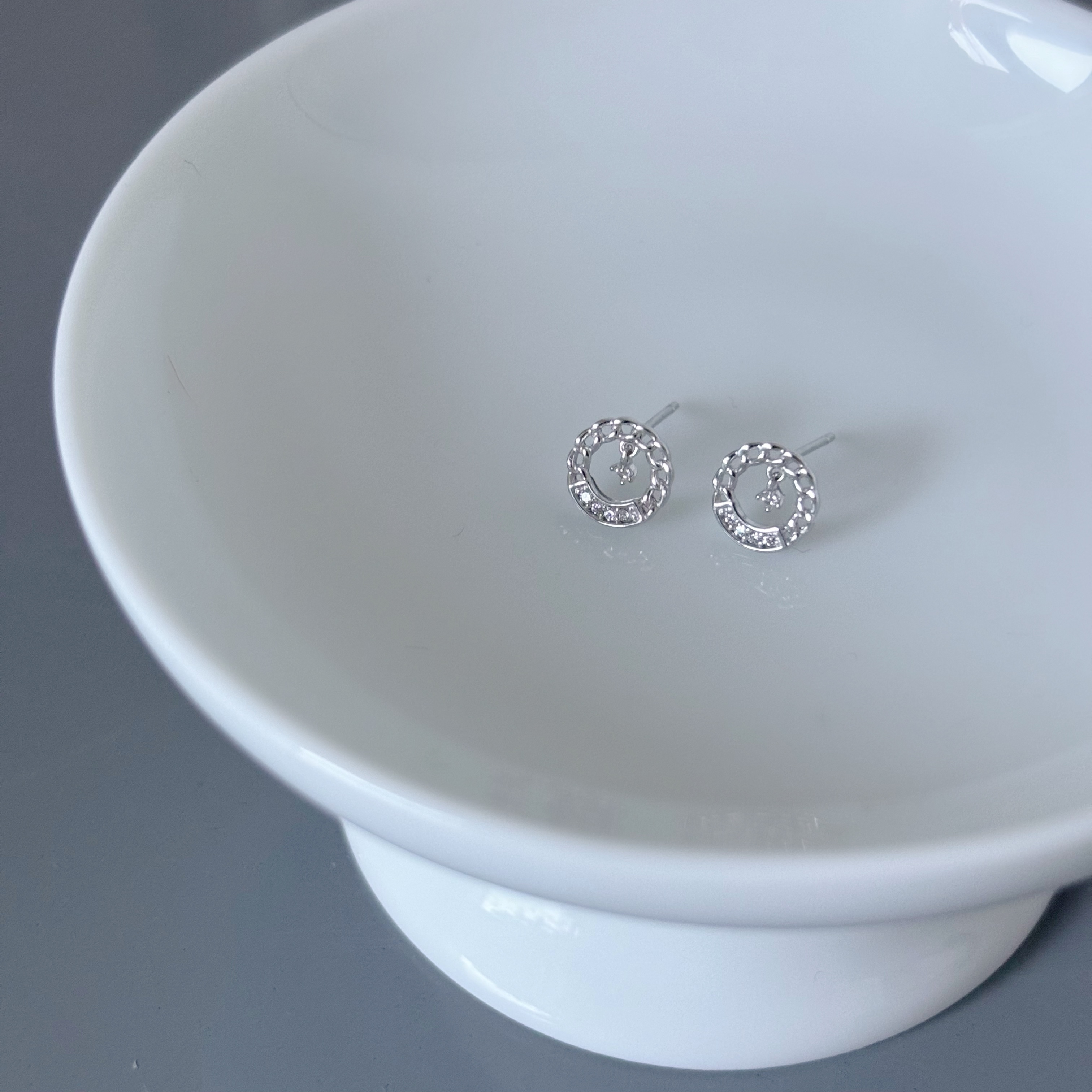 10K圈圈鎖鏈垂墜小鋯石耳環