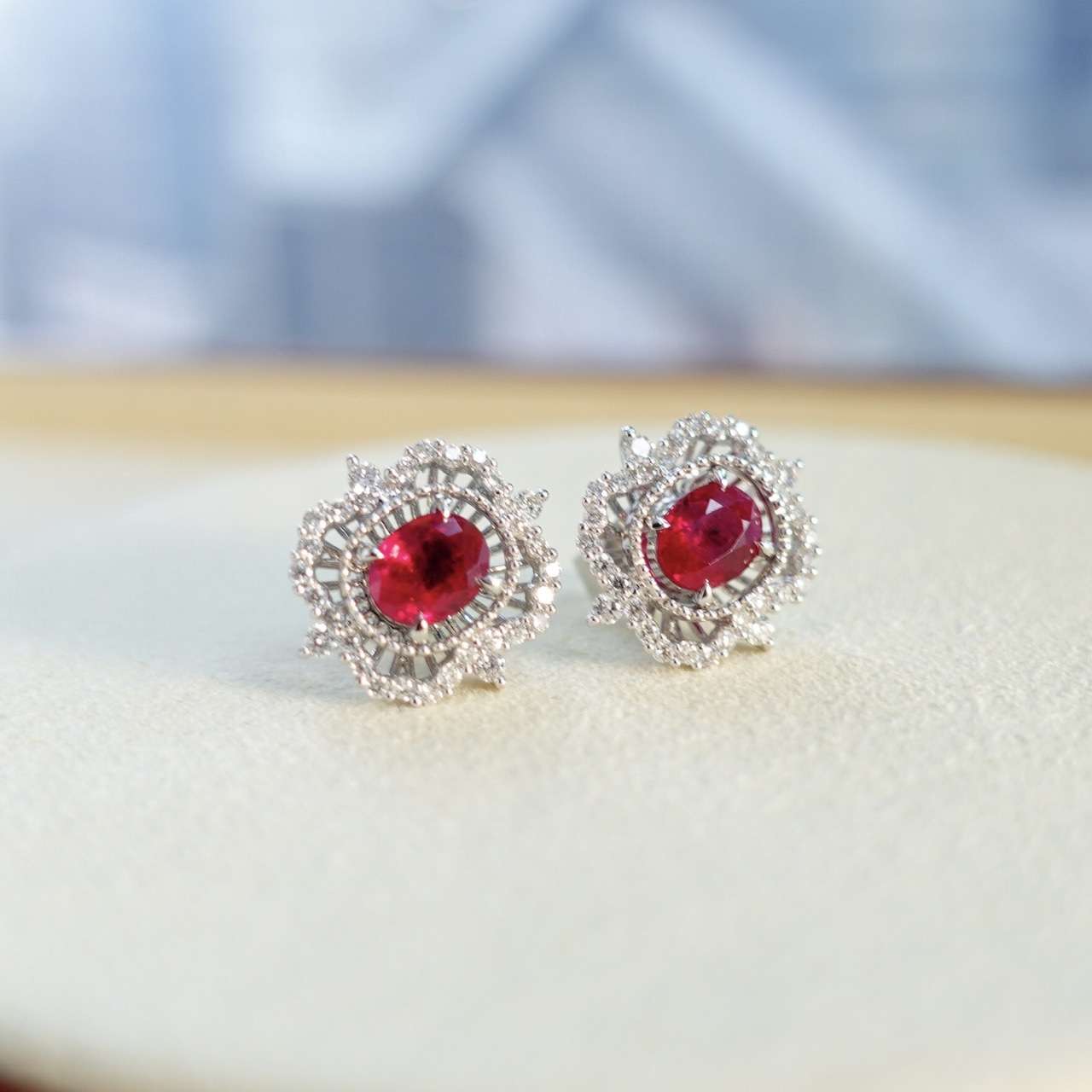 18K金鑲嵌緬甸產天然紅寶石鑽石耳釘-可拆式 (帶證書)