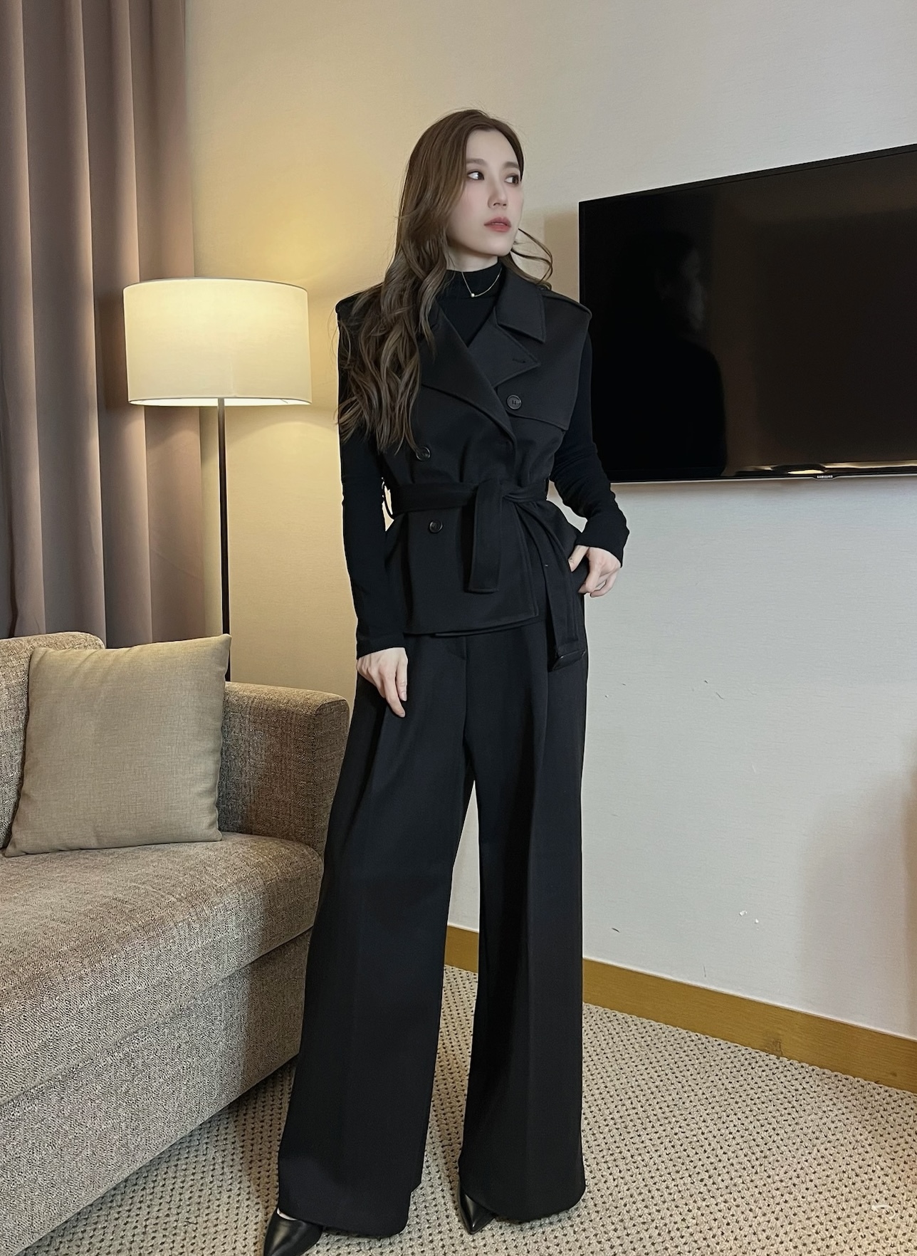 風衣背心寬褲套裝