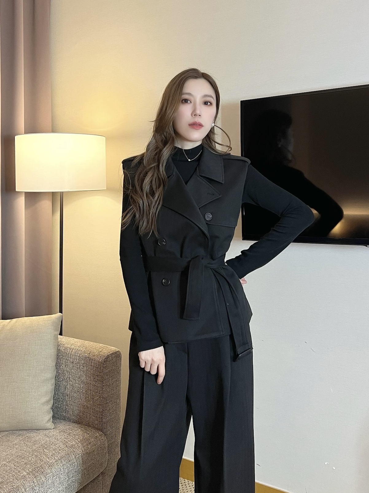 風衣背心寬褲套裝