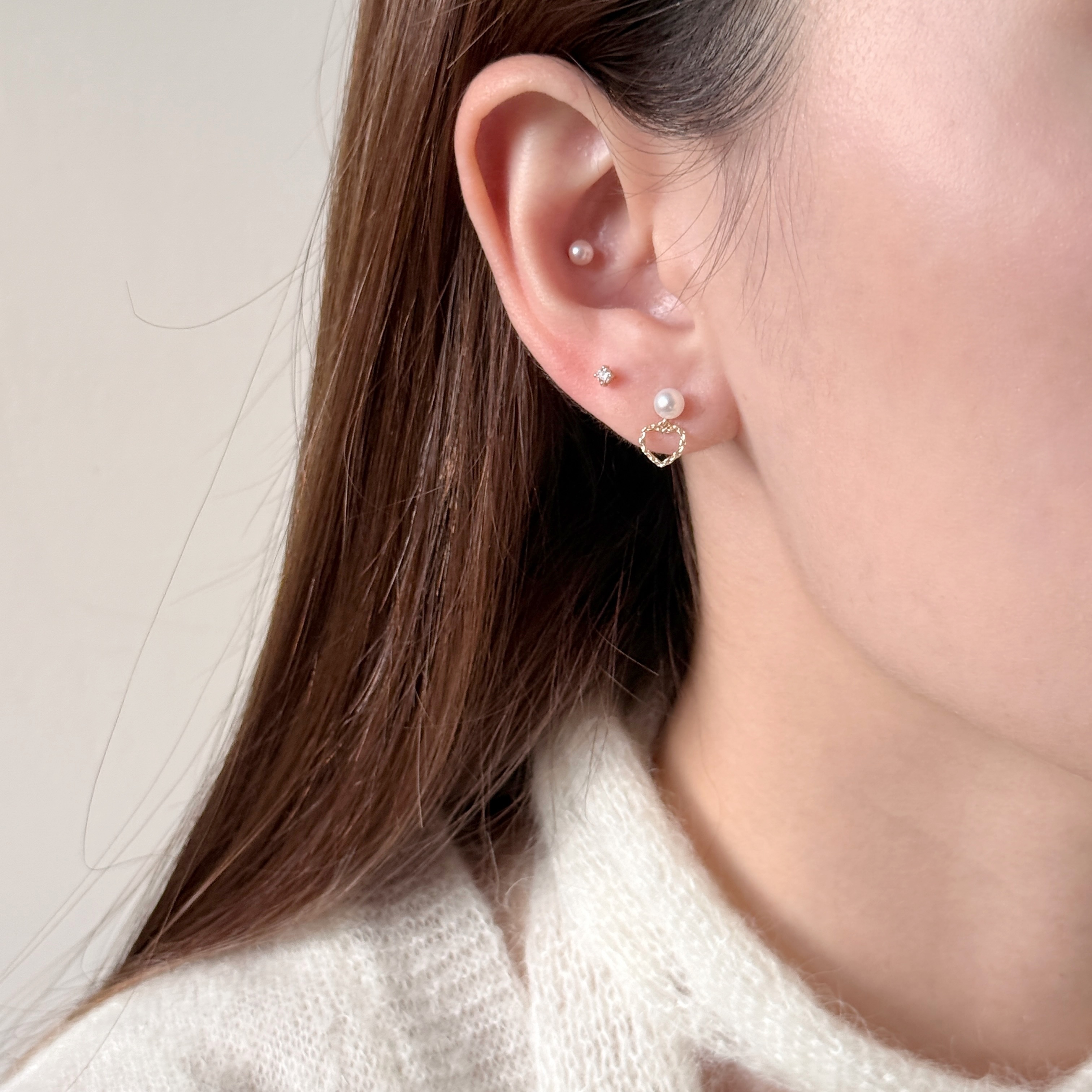 10K珍珠垂鎖鏈愛心耳環