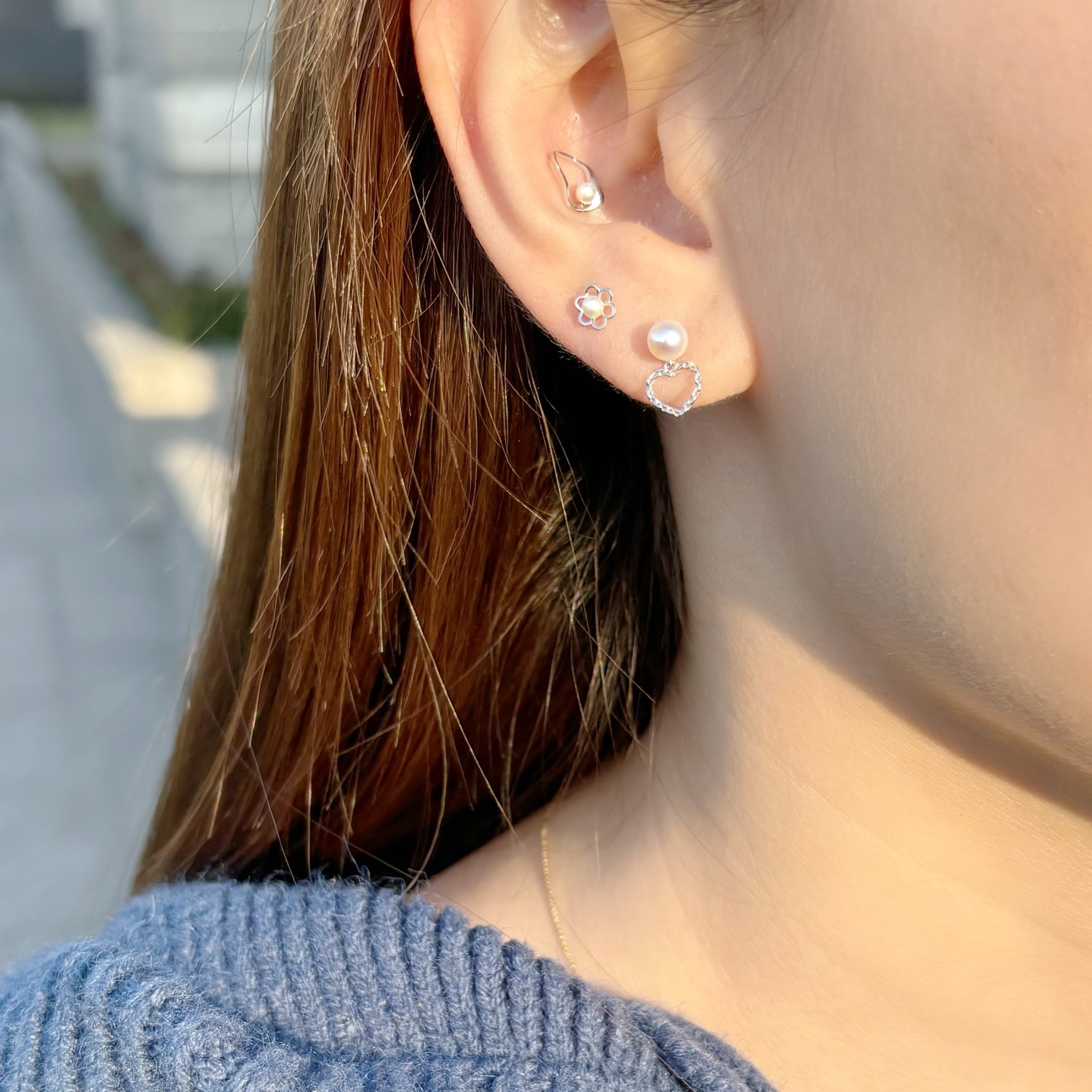 10K簍空小花珍珠耳環