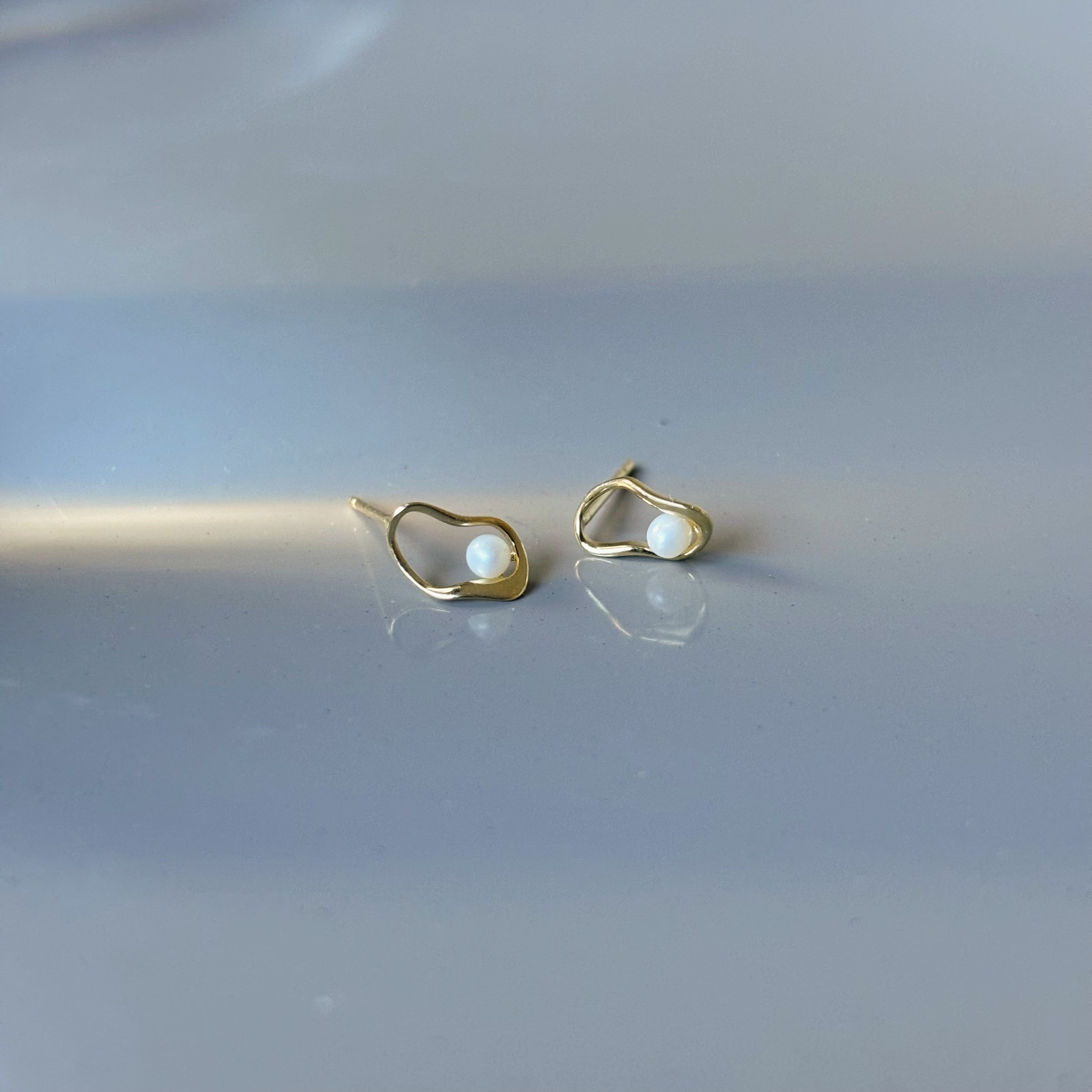 10K簍空不規則珍珠耳環