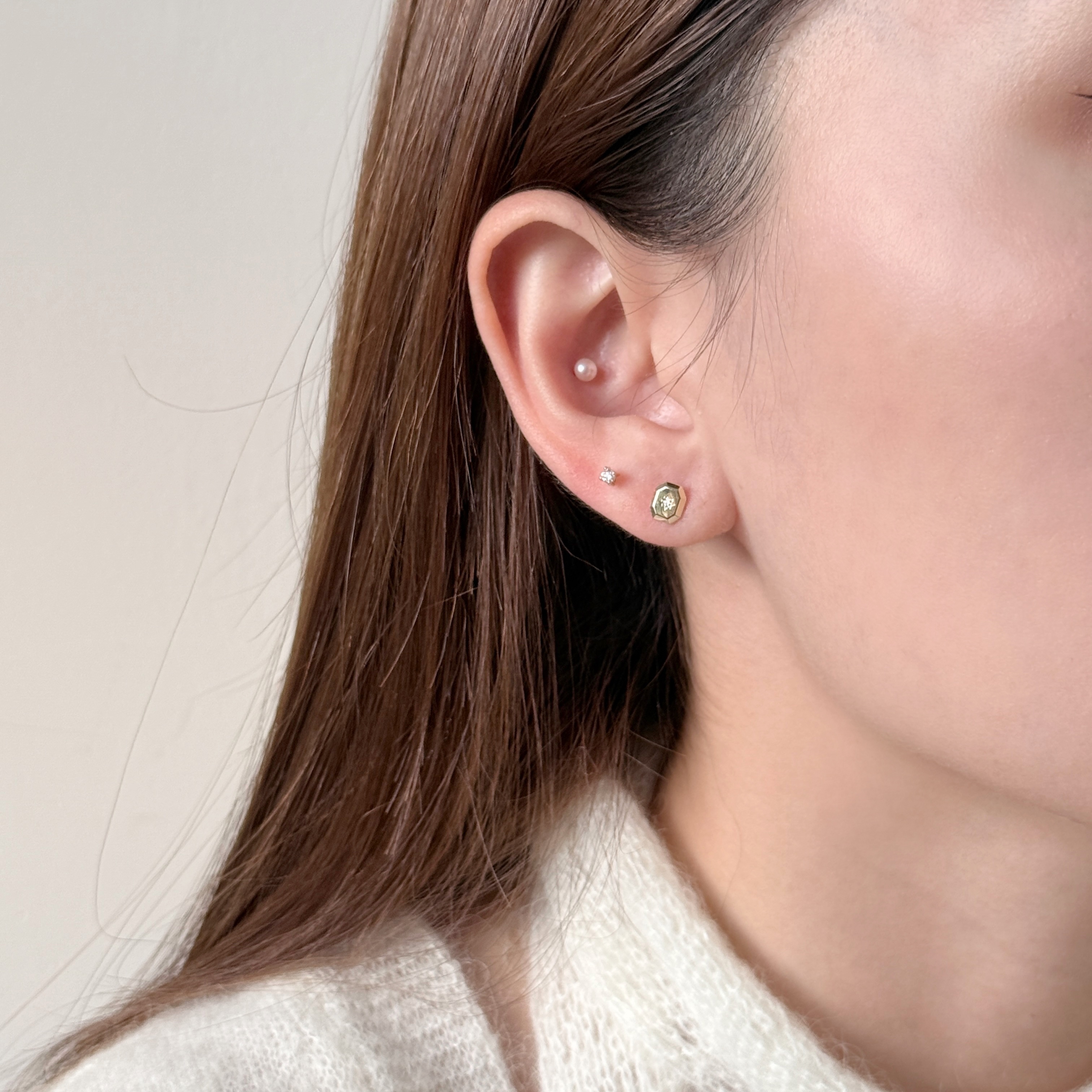 10K八邊形鋯石耳環