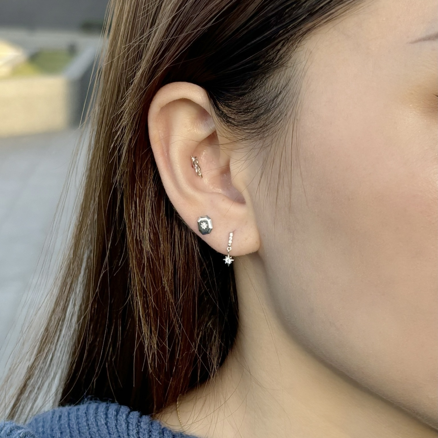 10K八邊形鋯石耳環