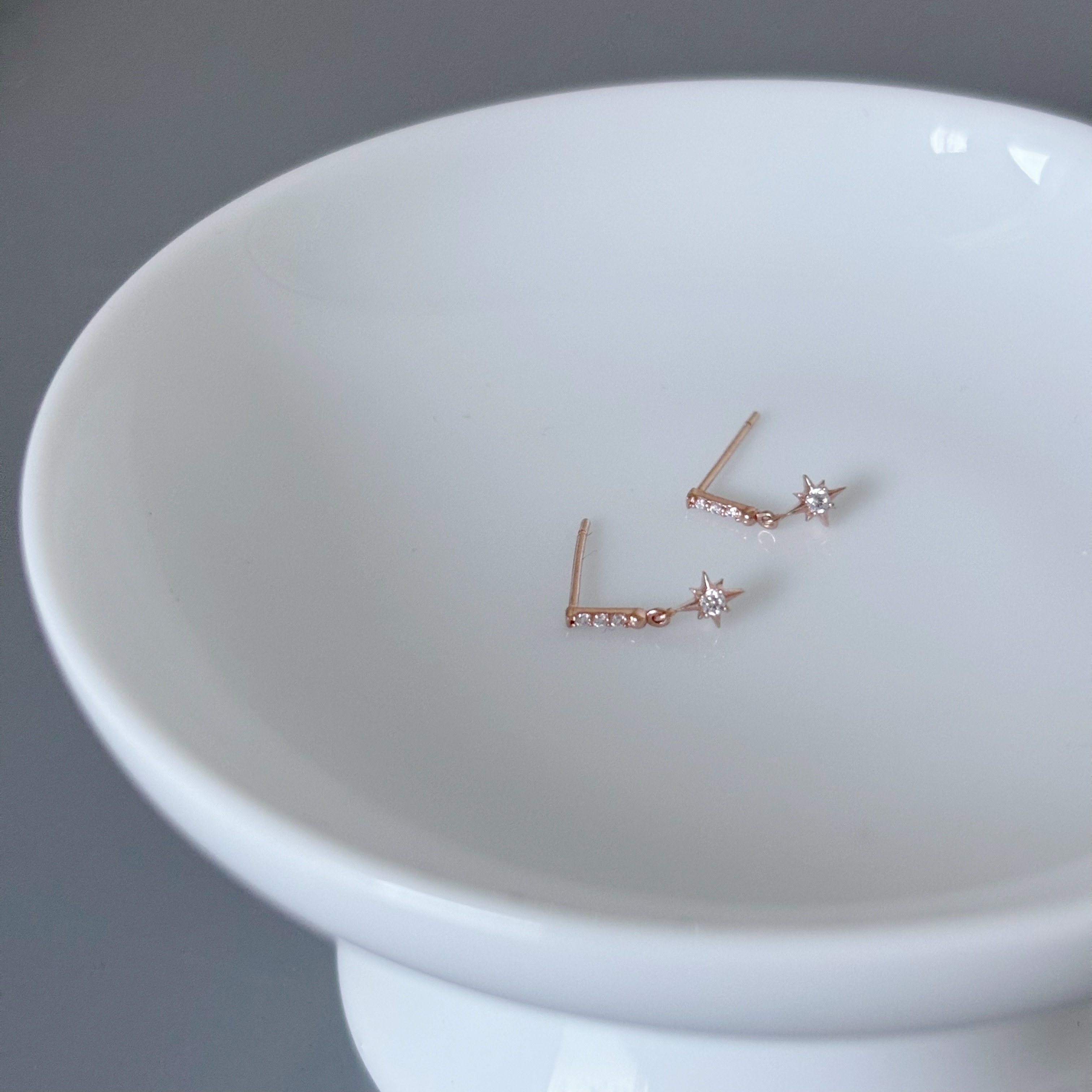 10K小排鋯石垂星芒耳環