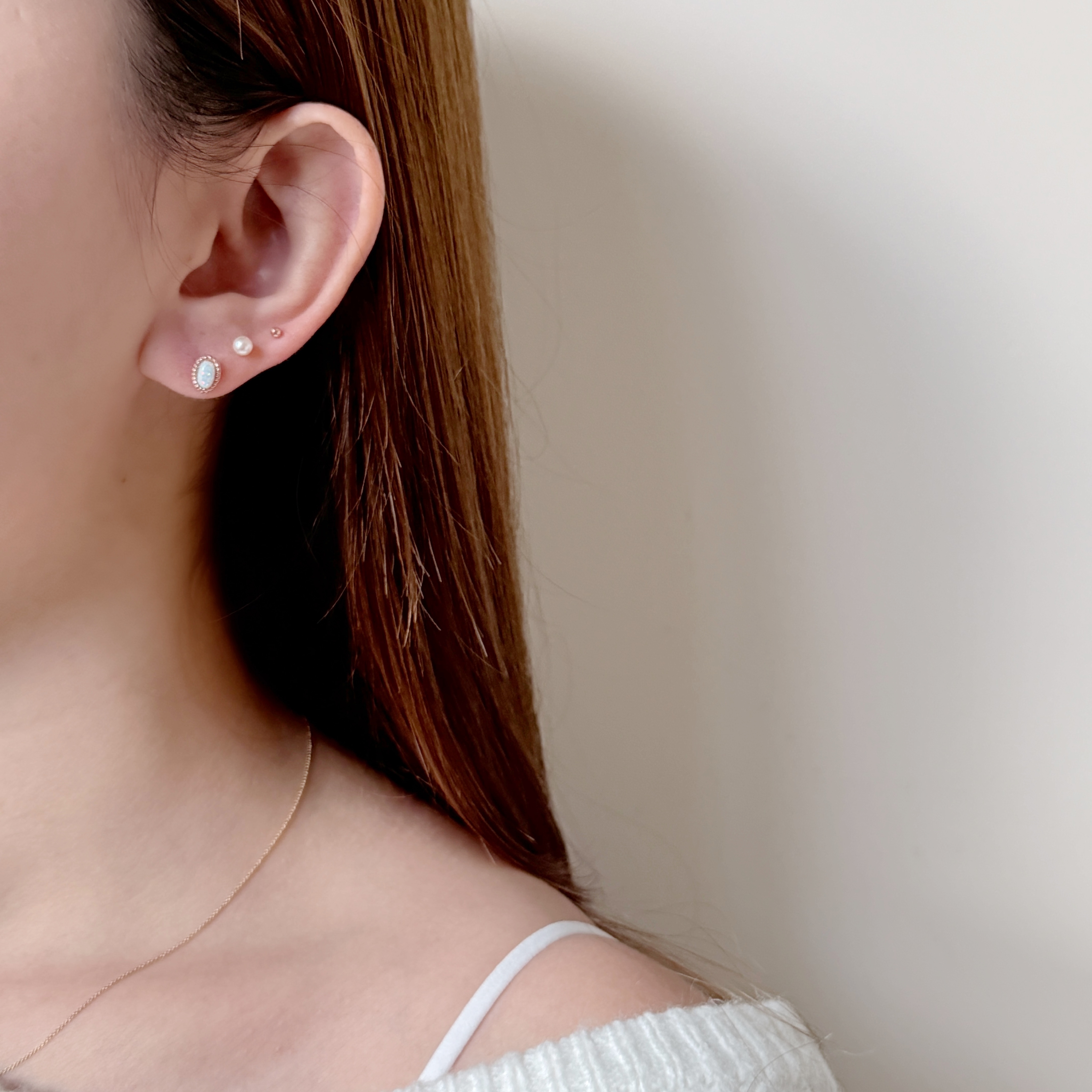 10K復古麻花橢圓歐泊耳環