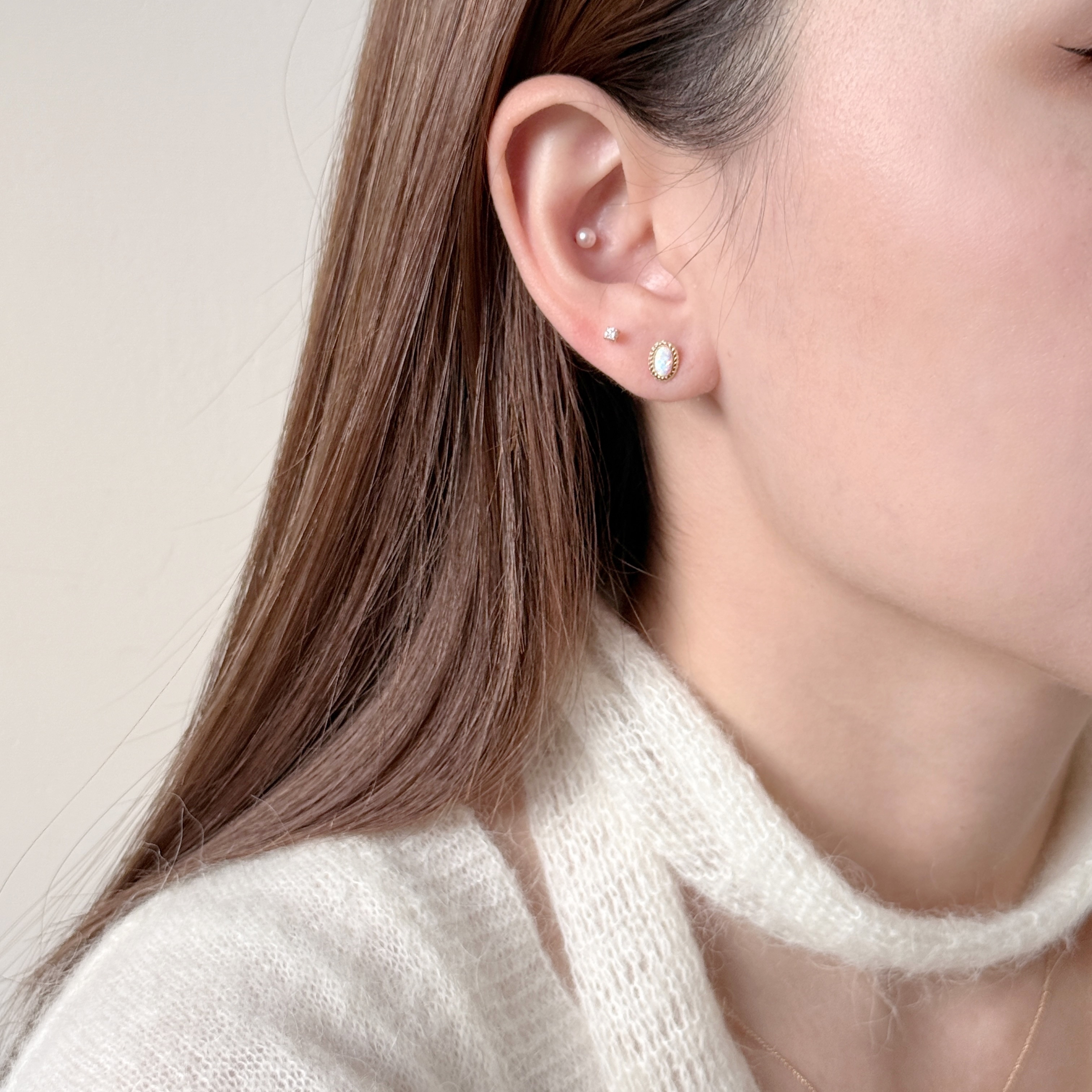 10K復古麻花橢圓歐泊耳環