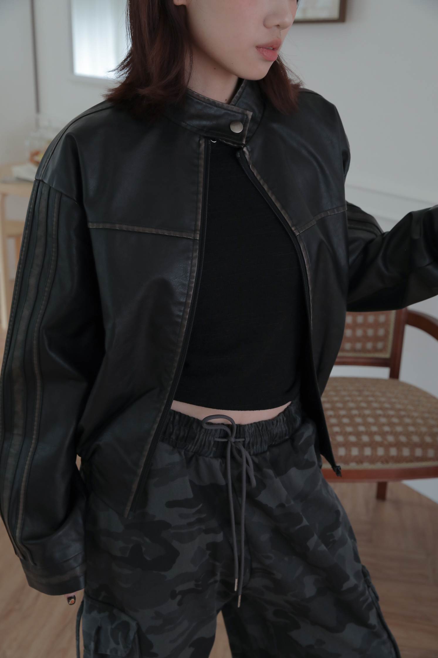 Washing Leather Crop Jacket #皮外套