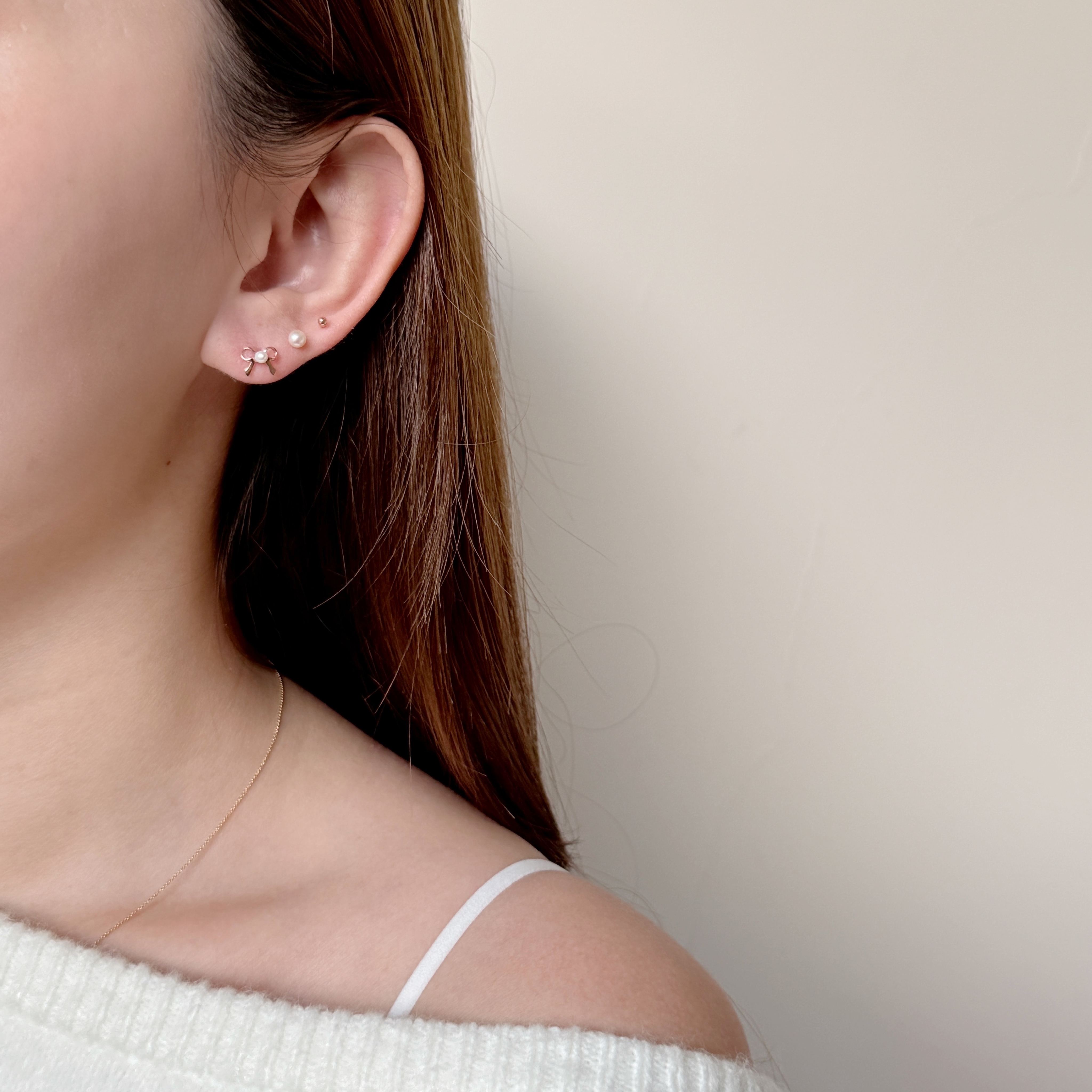 10K珍珠蝴蝶結耳環