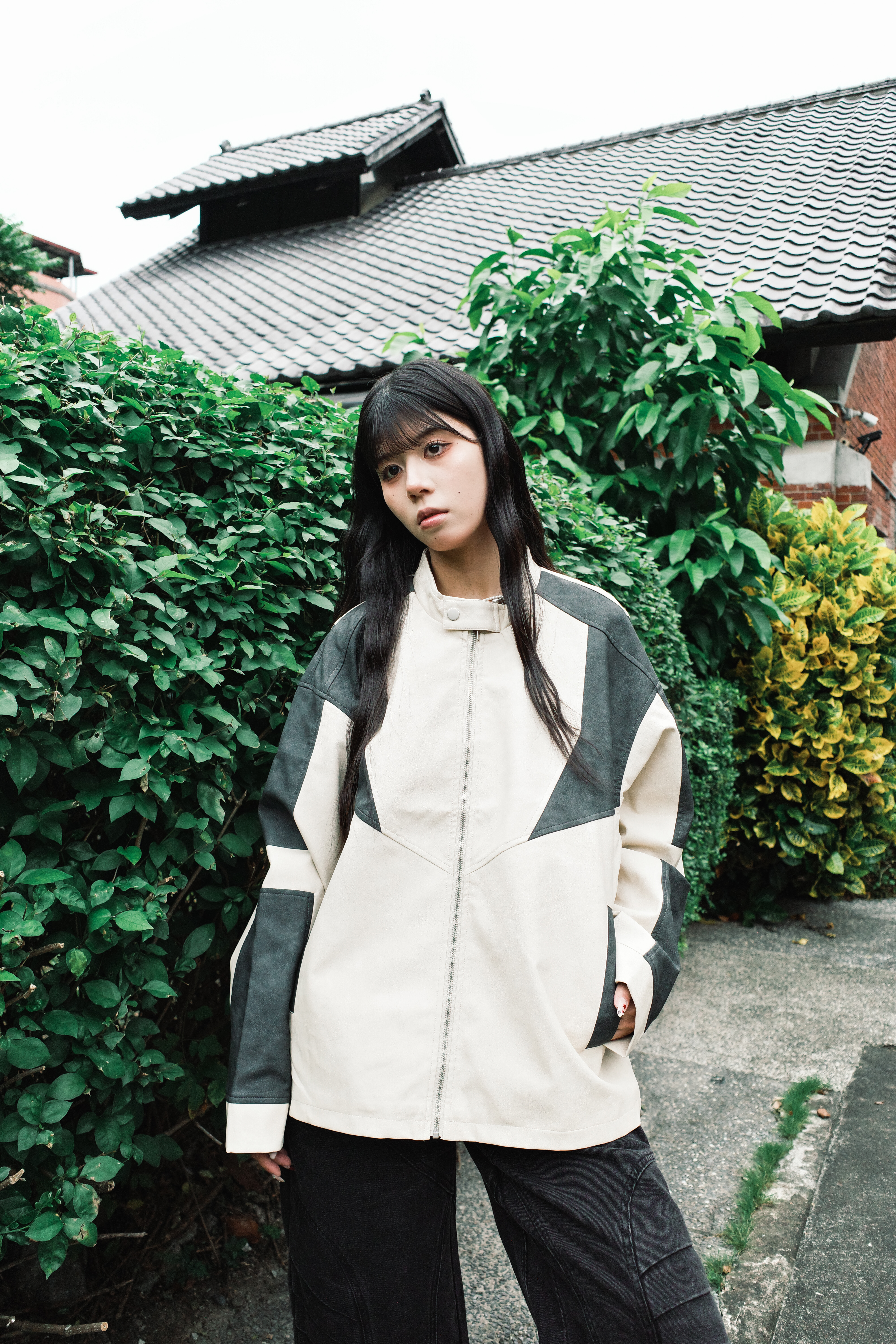 『Always_Good』拼接 皮革 撞色 立領 機車 外套