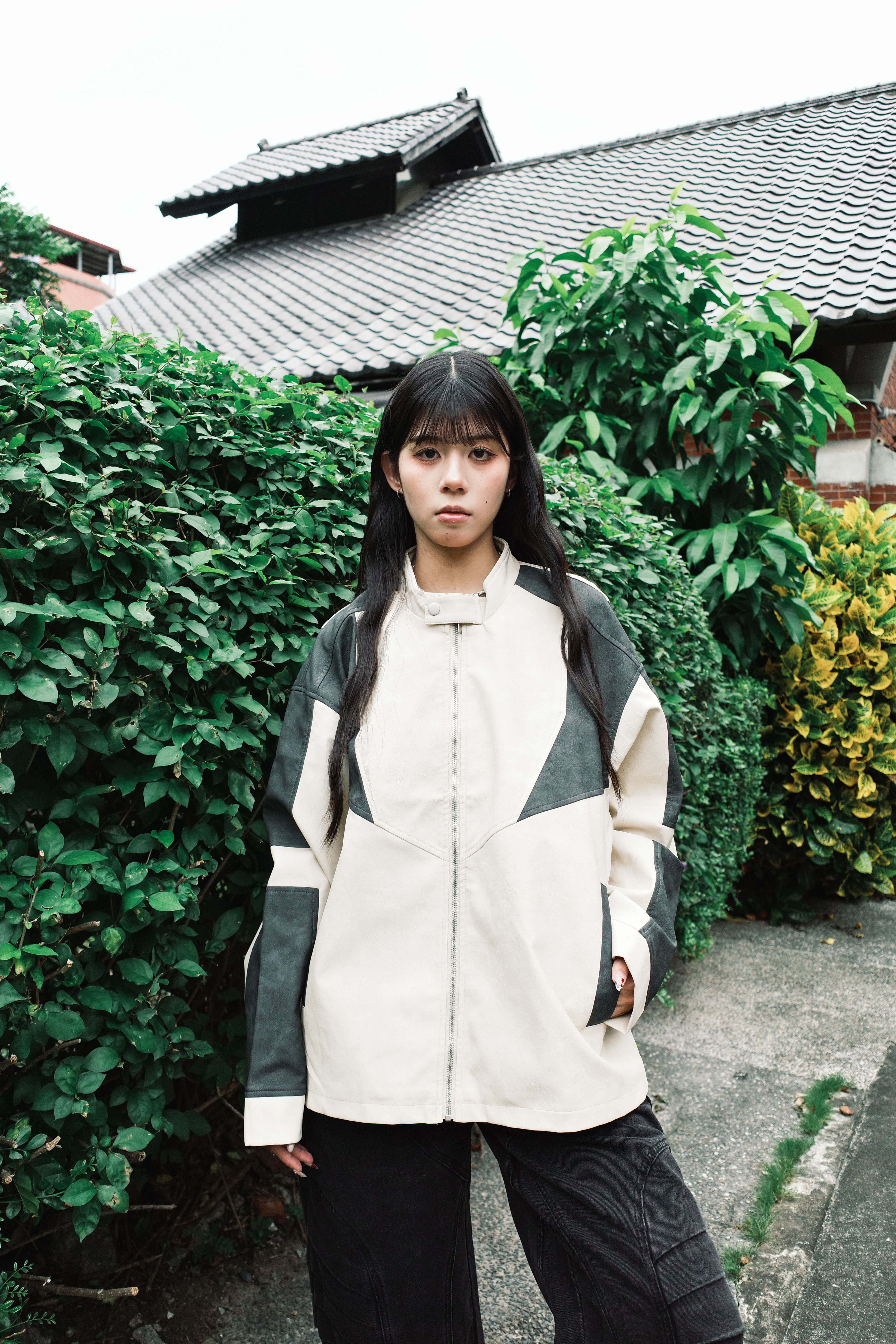 『Always_Good』拼接 皮革 撞色 立領 機車 外套