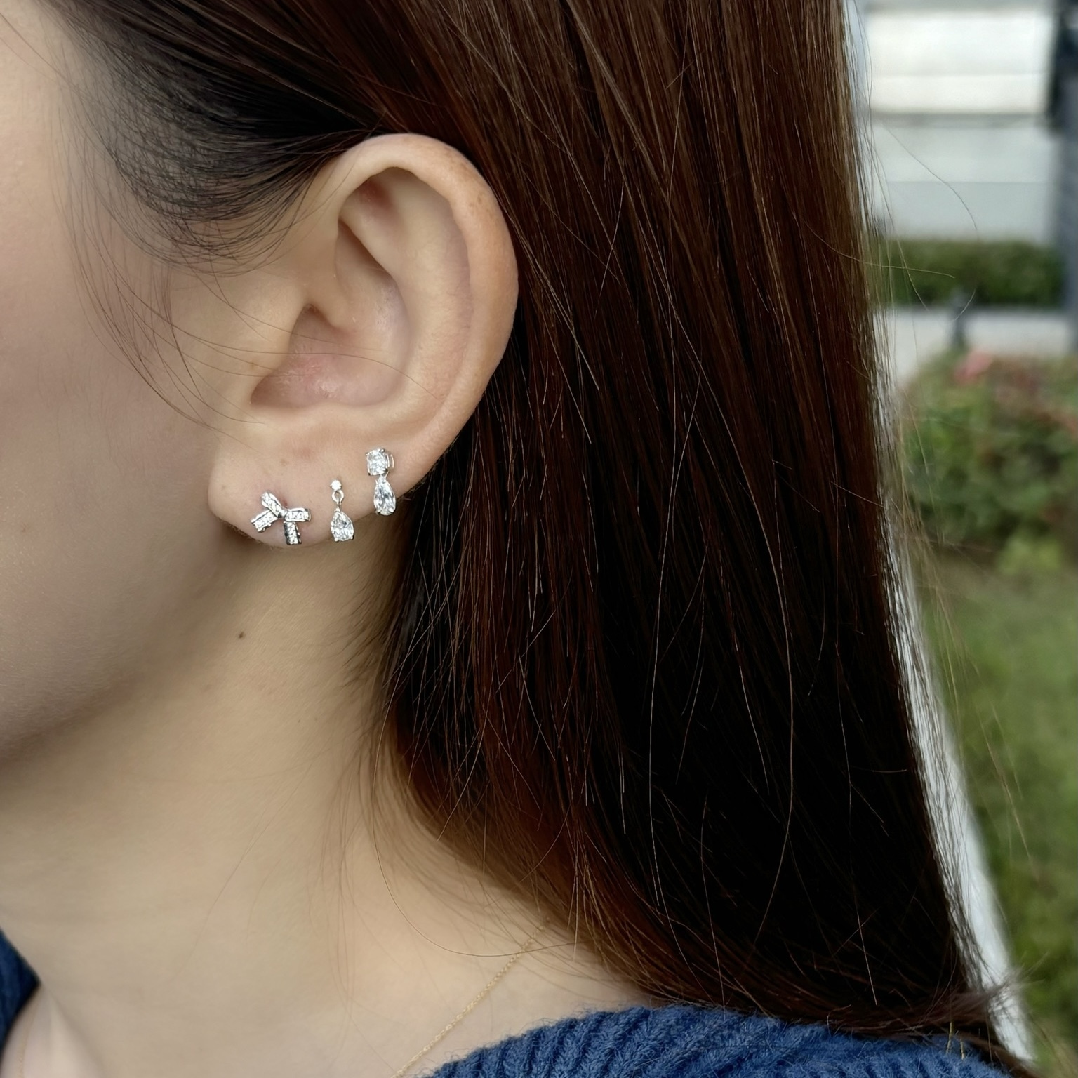 10K碎鑽緞帶蝴蝶結耳環