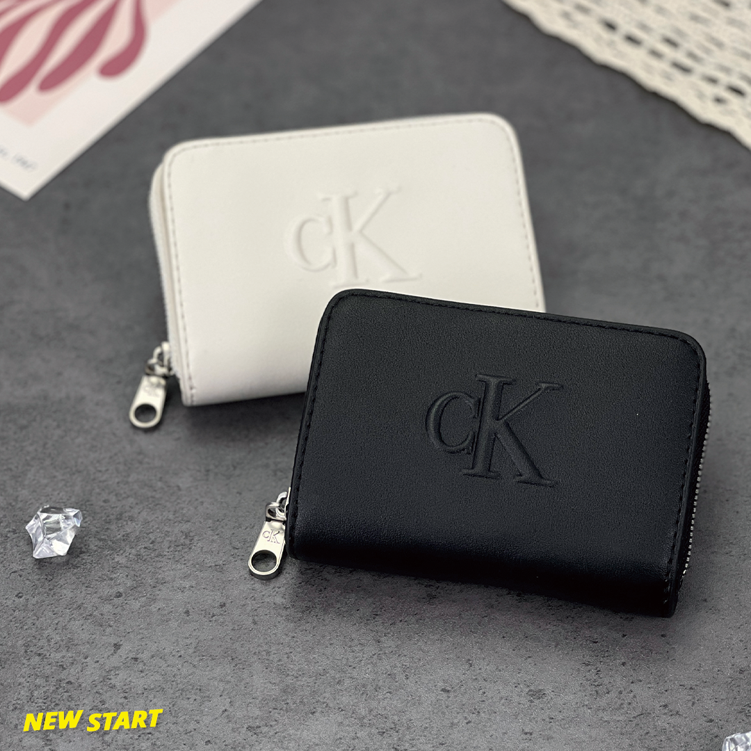 Calvin Klein CK 立體字母 防刮皮革 拉鍊短夾