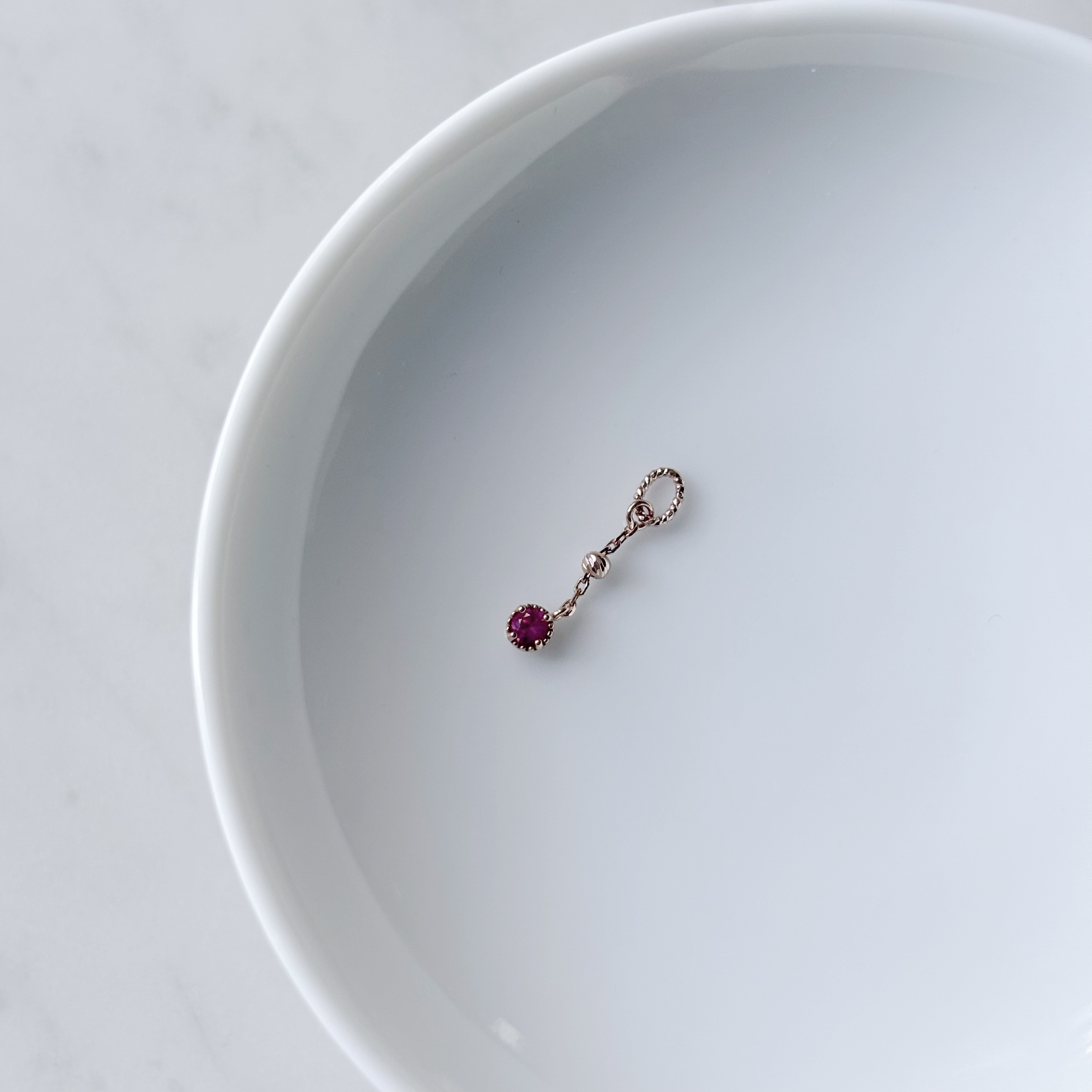 14K小金球小圓紅寶石耳鏈墜