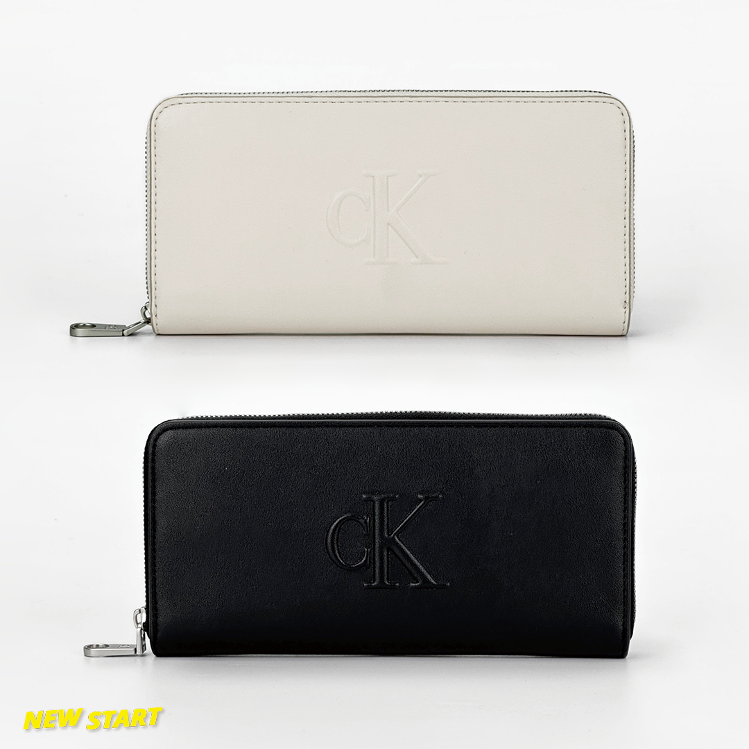 Calvin Klein CK 立體字母 防刮皮革 拉鍊長夾