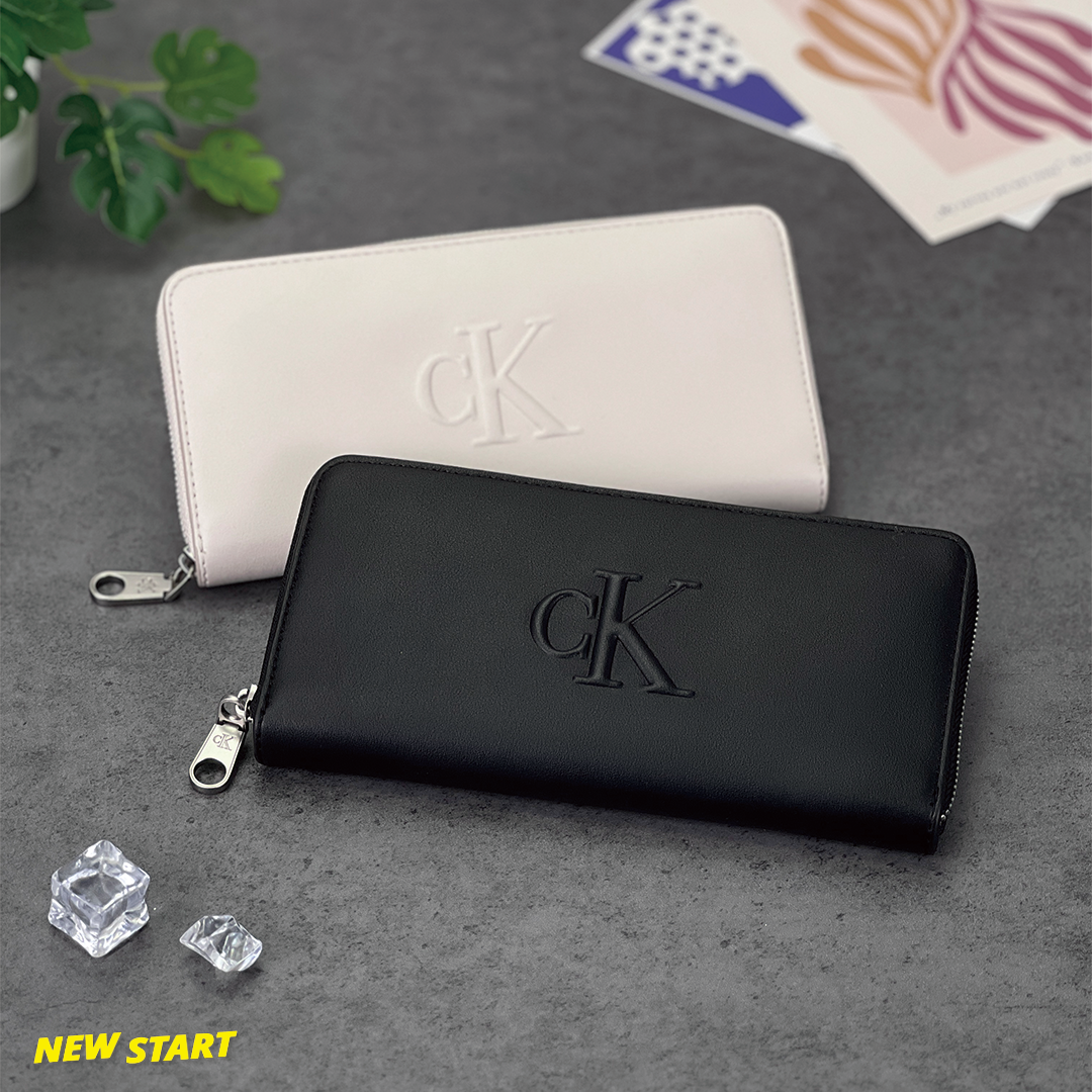 Calvin Klein CK 立體字母 防刮皮革 拉鍊長夾