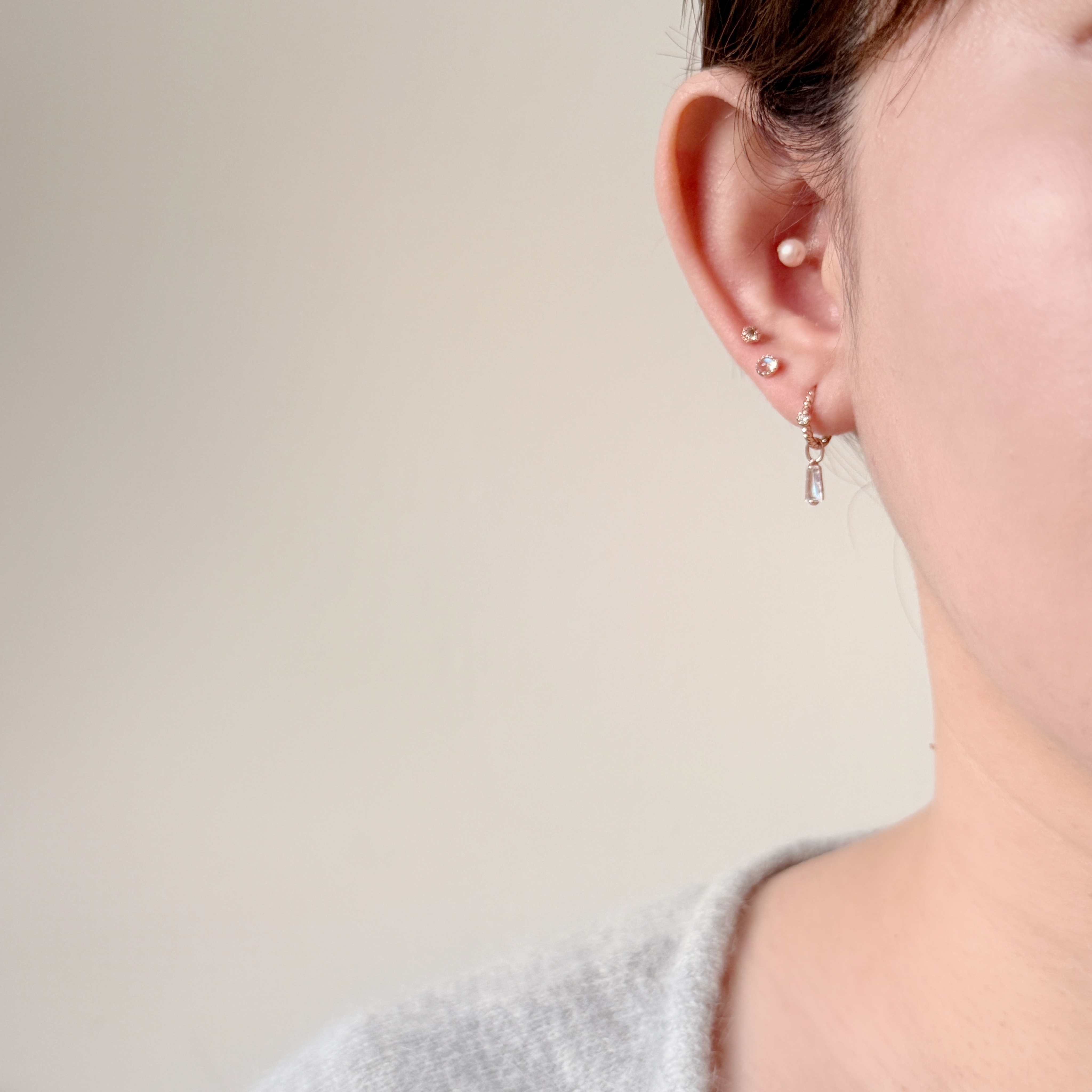 14K梯形切割月光石耳墜