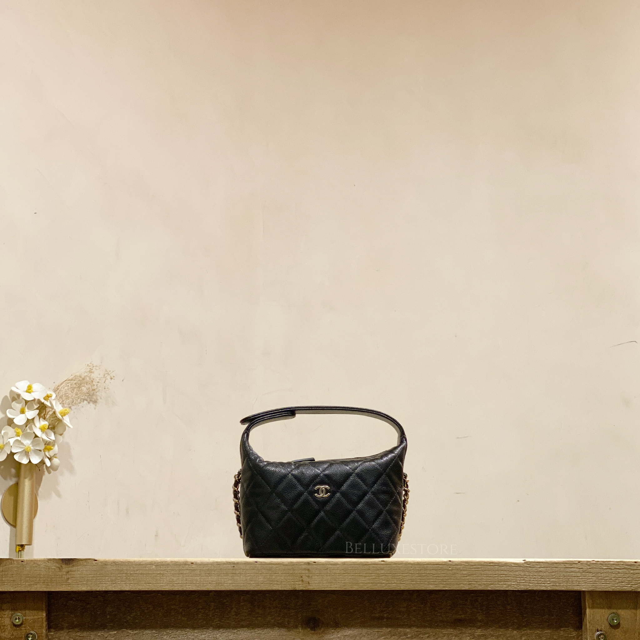 CC 25C Hobo Bag 30cm Brown White Suede Wool Gold Hardware