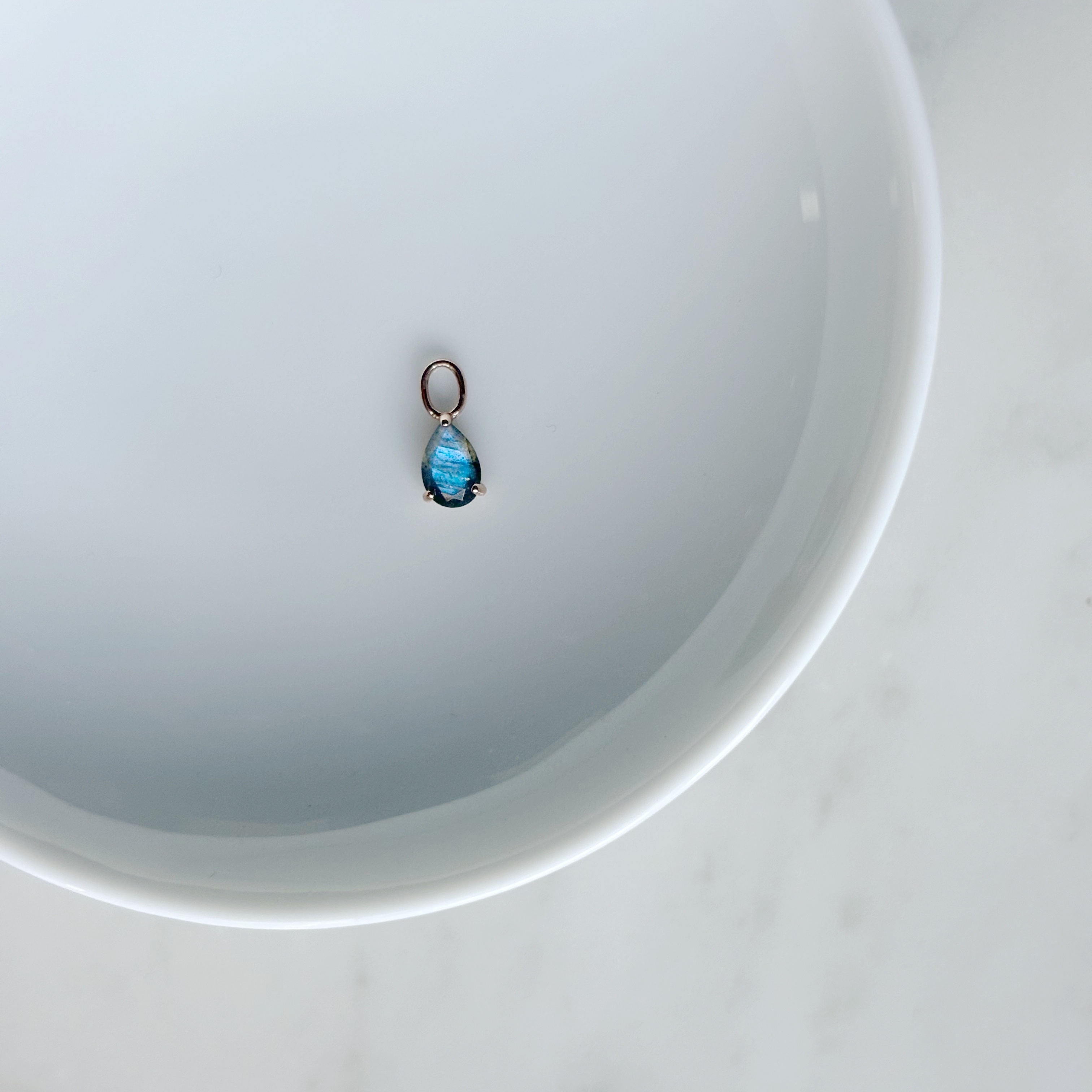 14K三爪水滴鑽面拉長石耳墜