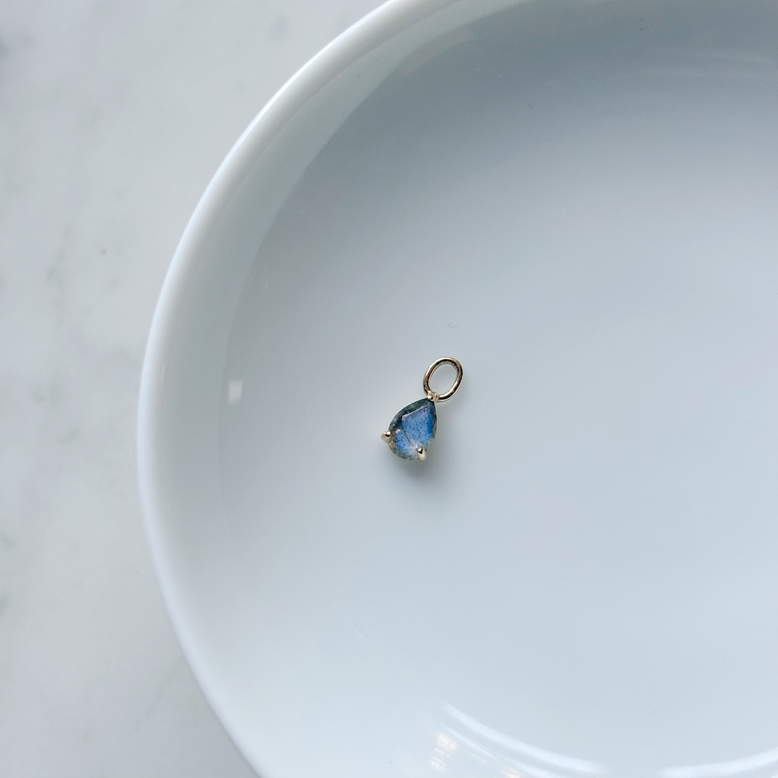 14K三爪水滴鑽面拉長石耳墜