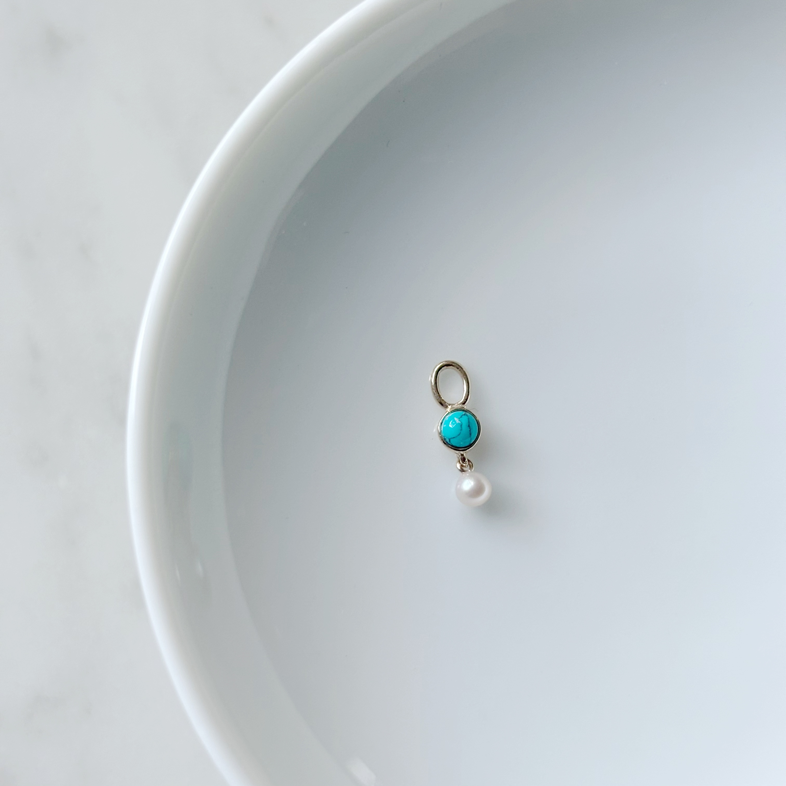 14K小圓土耳其石珍珠耳墜