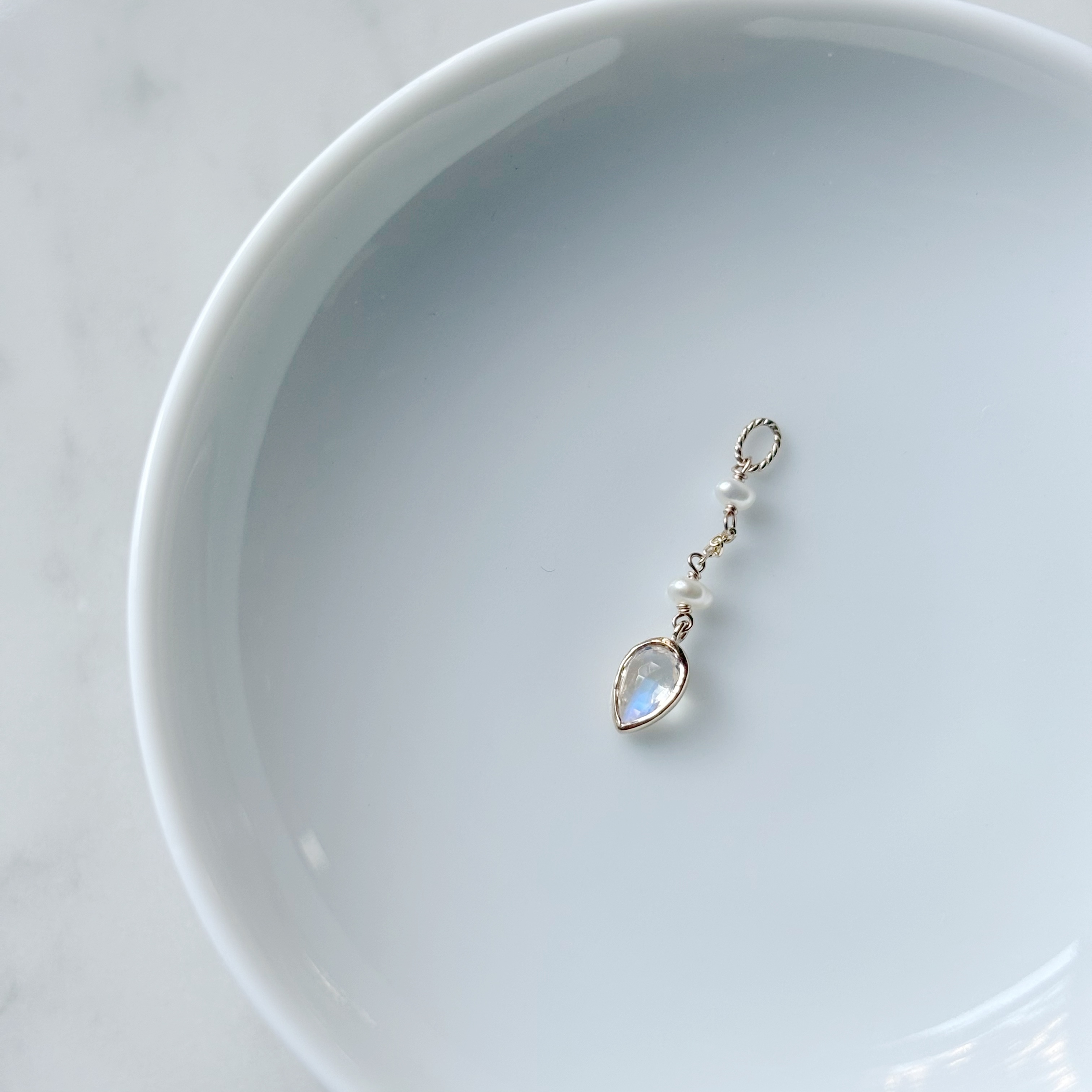 14K倒水滴珍珠月光石耳鏈墜