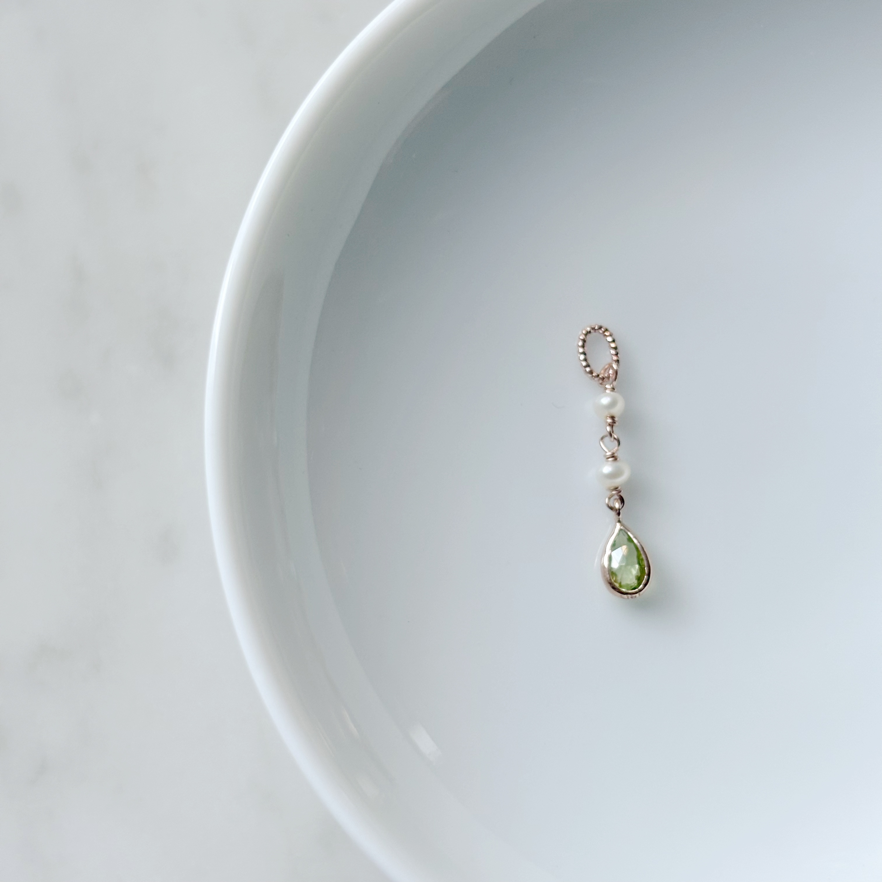 14K小水滴橄欖石珍珠耳鏈墜